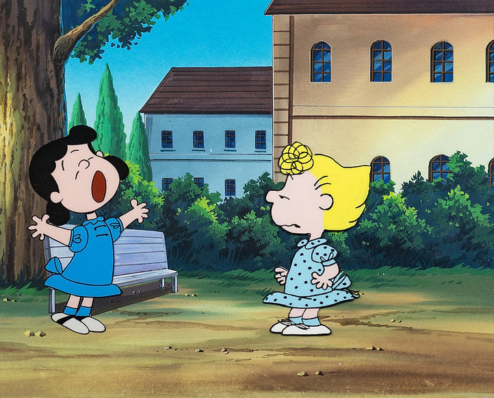 Peanuts Lucy and Sally Production Cel With Pencil Drawing