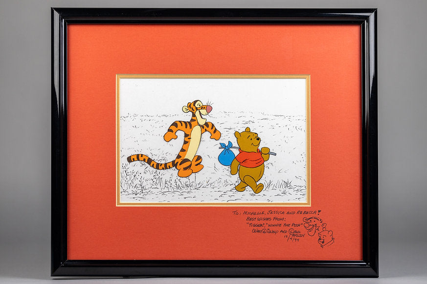 Tigger and Winnie the Pooh Animation Cel with Background Signed by Paul Carlson