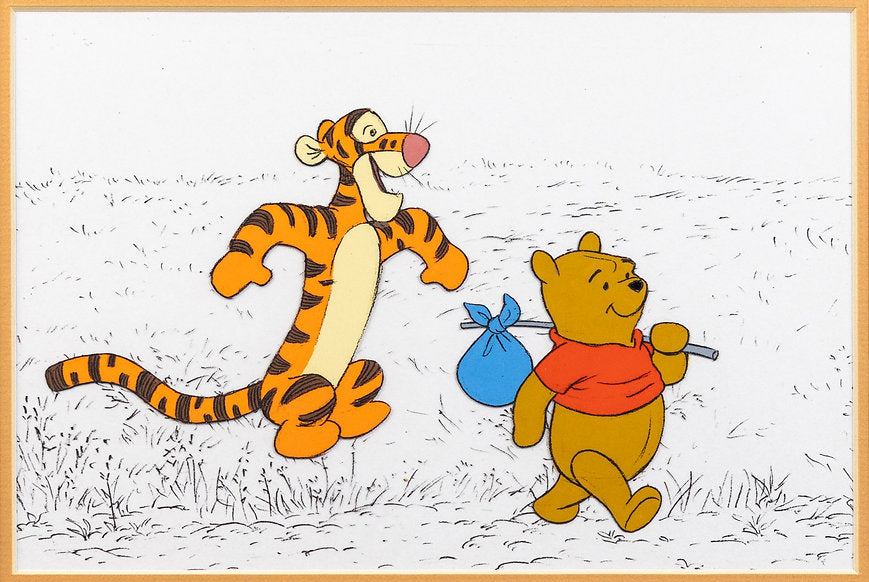 Tigger and Winnie the Pooh Animation Cel with Background Signed by Paul Carlson