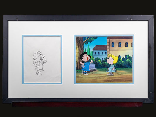 Peanuts Lucy and Sally Production Cel With Pencil Drawing