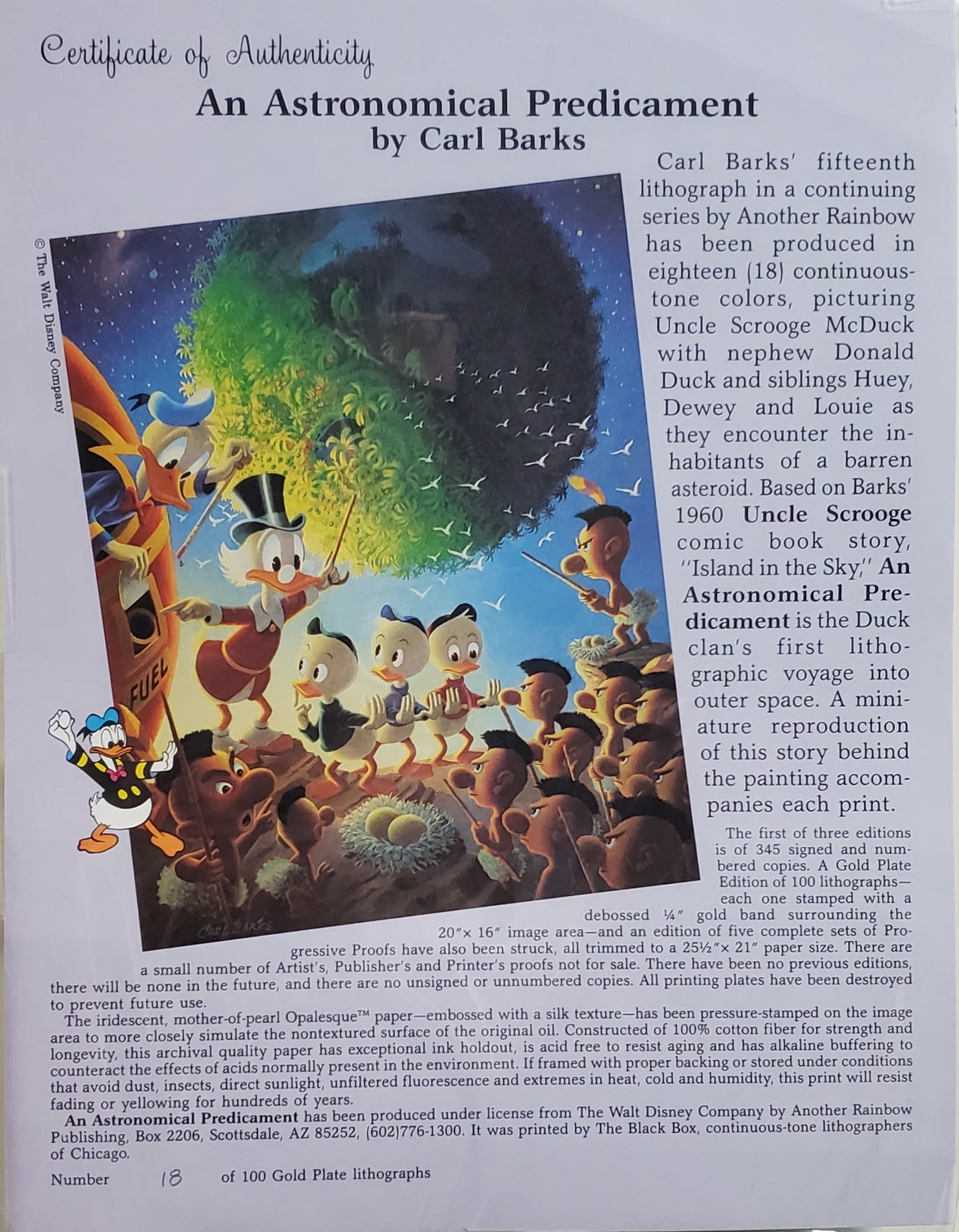 An Astronomical Predicament Carl Barks Signed Gold Plate Edition