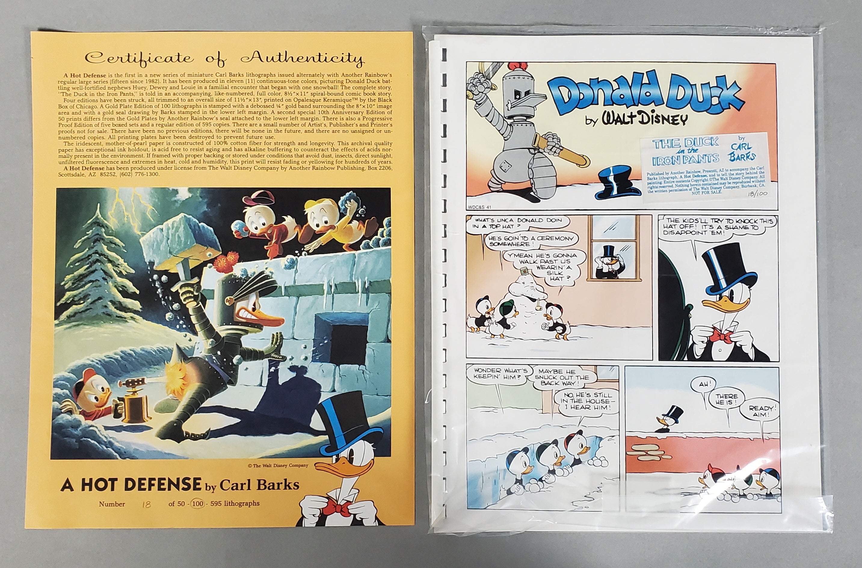 Donald Duck A Hot Defense Carl Barks Signed Gold Plate Edition