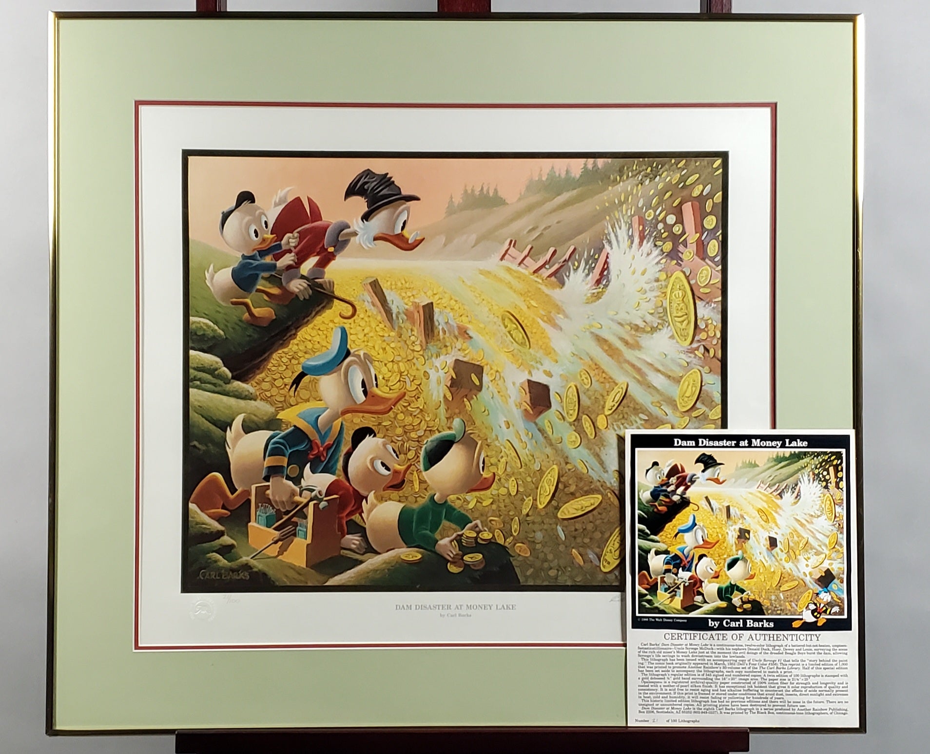 Donald Duck and Uncle Scrooge Dam Disaster At Money Lake Carl Barks Signed Gold Plate Edition