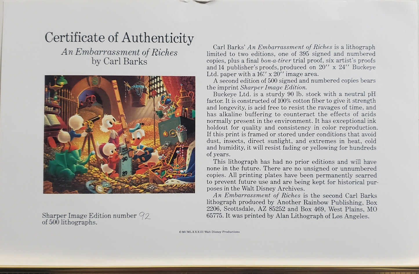 An Embarrassment Of Riches Carl Barks Signed Sharper Image Edition