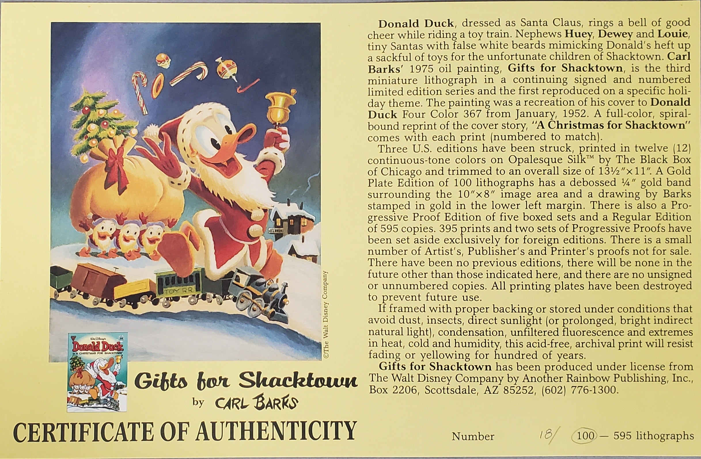 Donald Duck Gifts For Shacktown Carl Barks Signed Gold Plate Edition