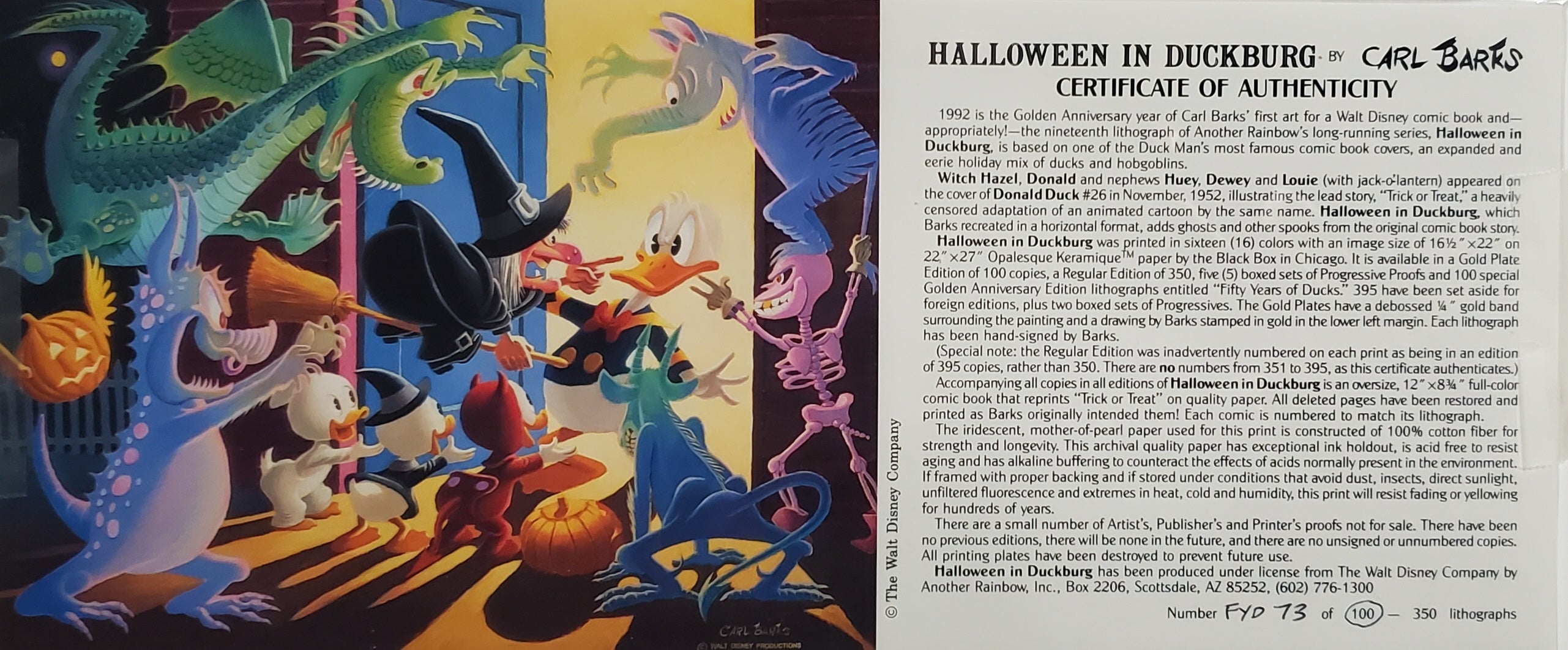 Donald Duck Halloween In Duckburg Carl Barks Signed Gold Plate Anniversary Edition