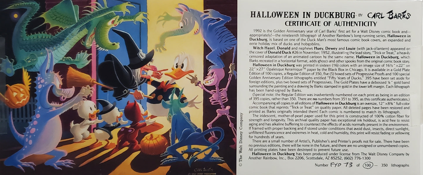 Halloween In Duckburg Carl Barks Signed Gold Plate Anniversary Edition