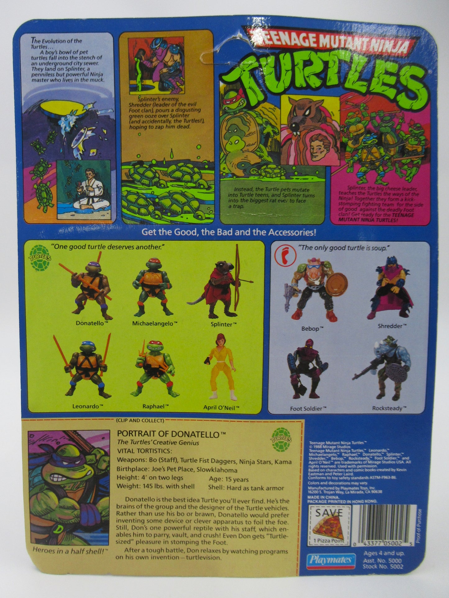 TMNT Donatello 10-Back 4.5" Figure Teenage Mutant Ninja Turtles - Playmates (1988)