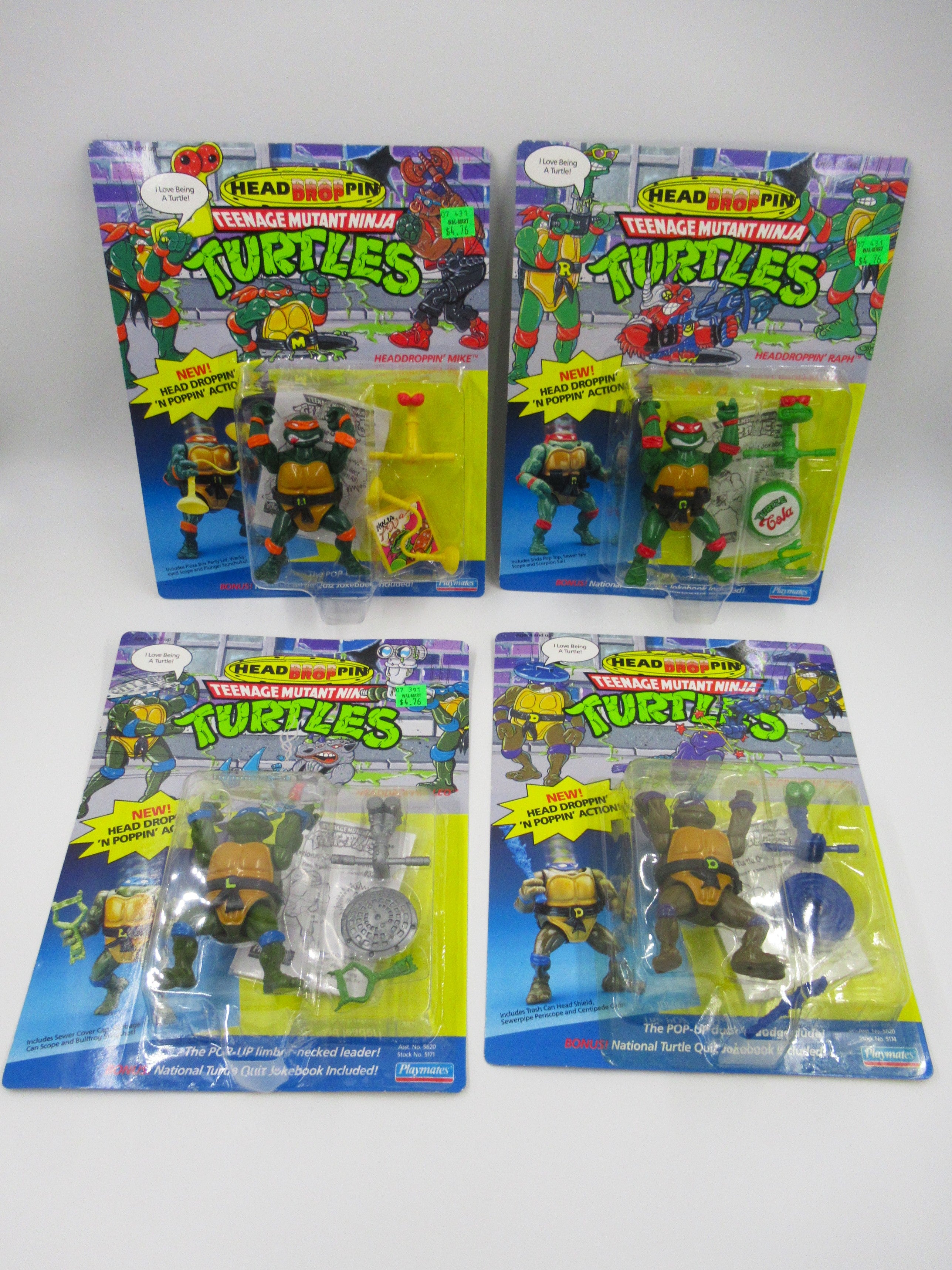 Teenage Mutant Ninja Turtles Headdroppin'  TMNTs Set of 4 - Playmates (1991)