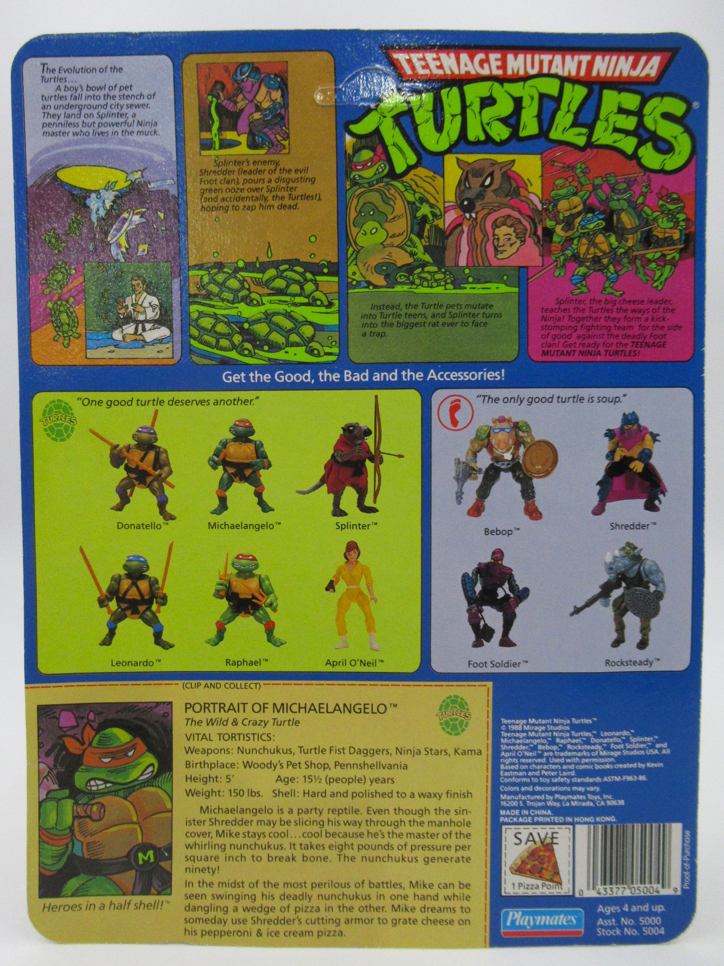 TMNT Michealangelo 10-Back 4.5" Figure Teenage Mutant Ninja Turtles - Playmates (1988)