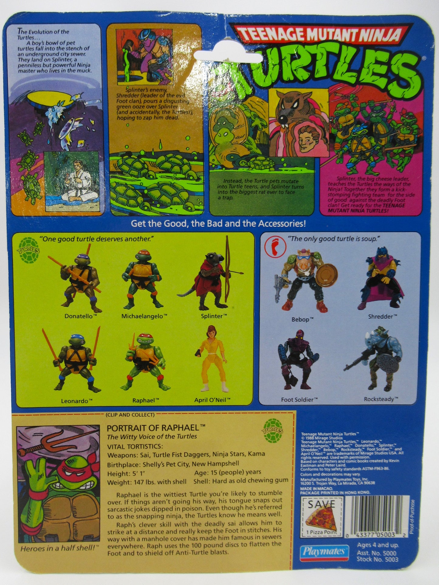 TMNT Raphael 10-Back 4.5" Figure Teenage Mutant Ninja Turtles - Playmates (1988)