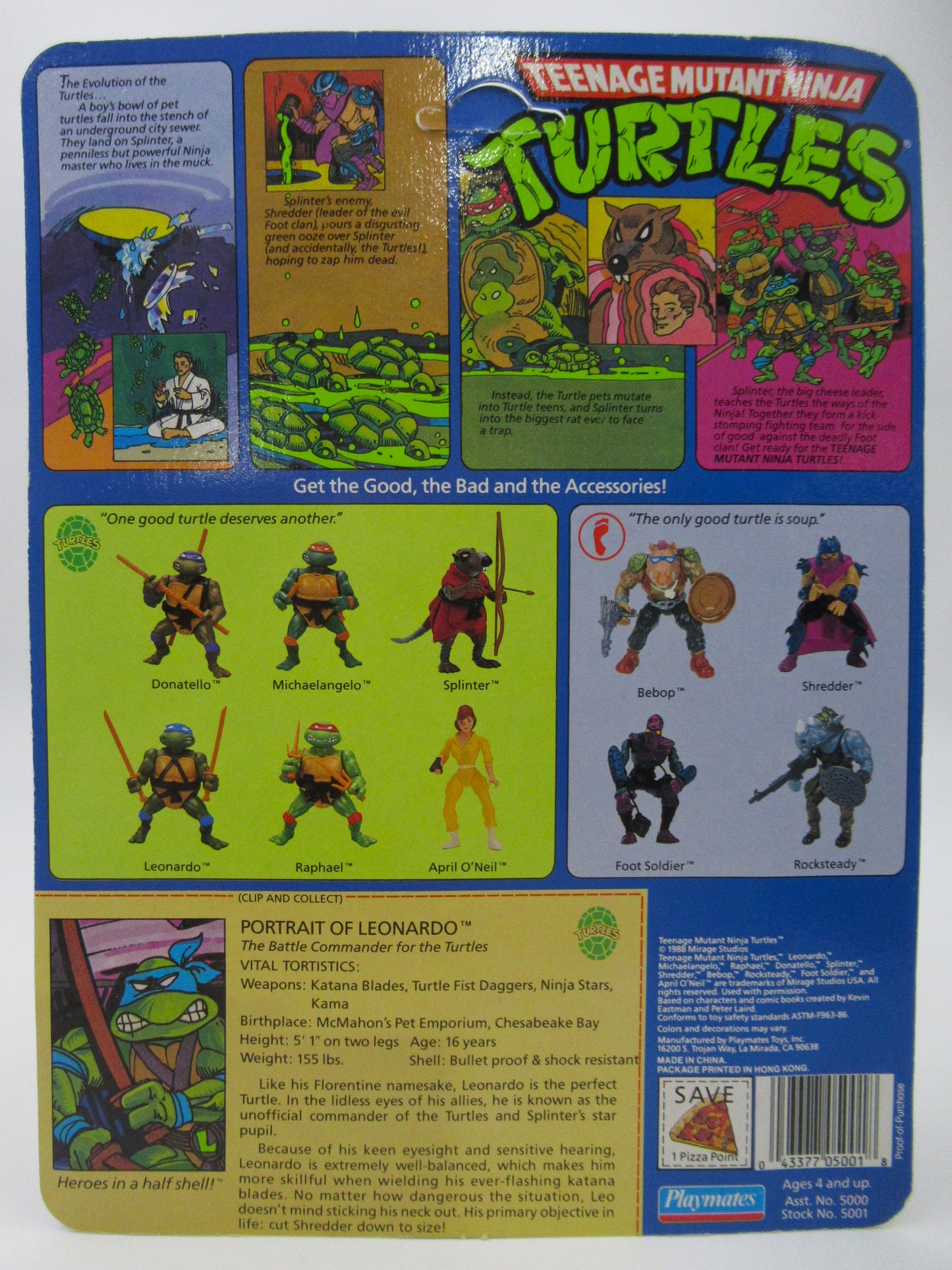 TMNT Leonardo 10-Back 4.5" Figure Teenage Mutant Ninja Turtles - Playmates (1988)