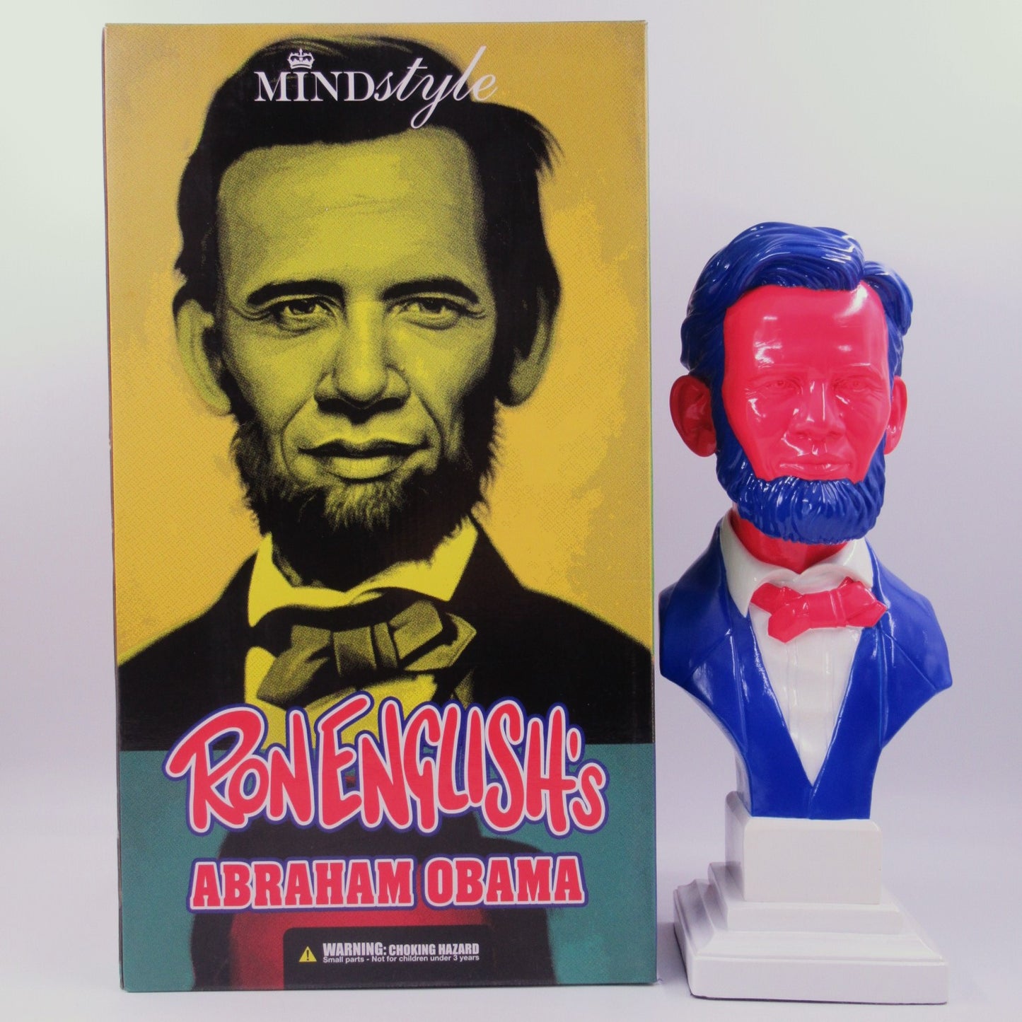 RON ENGLISH Abraham Obama Inauguration Bust - Mindstyle (2008) Red/Blue Vinyl Art Toy