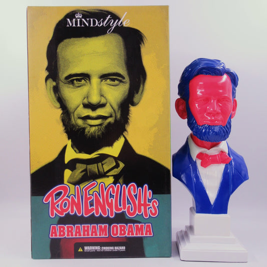 RON ENGLISH Abraham Obama Inauguration Bust - Mindstyle (2008) Red/Blue Vinyl Art Toy