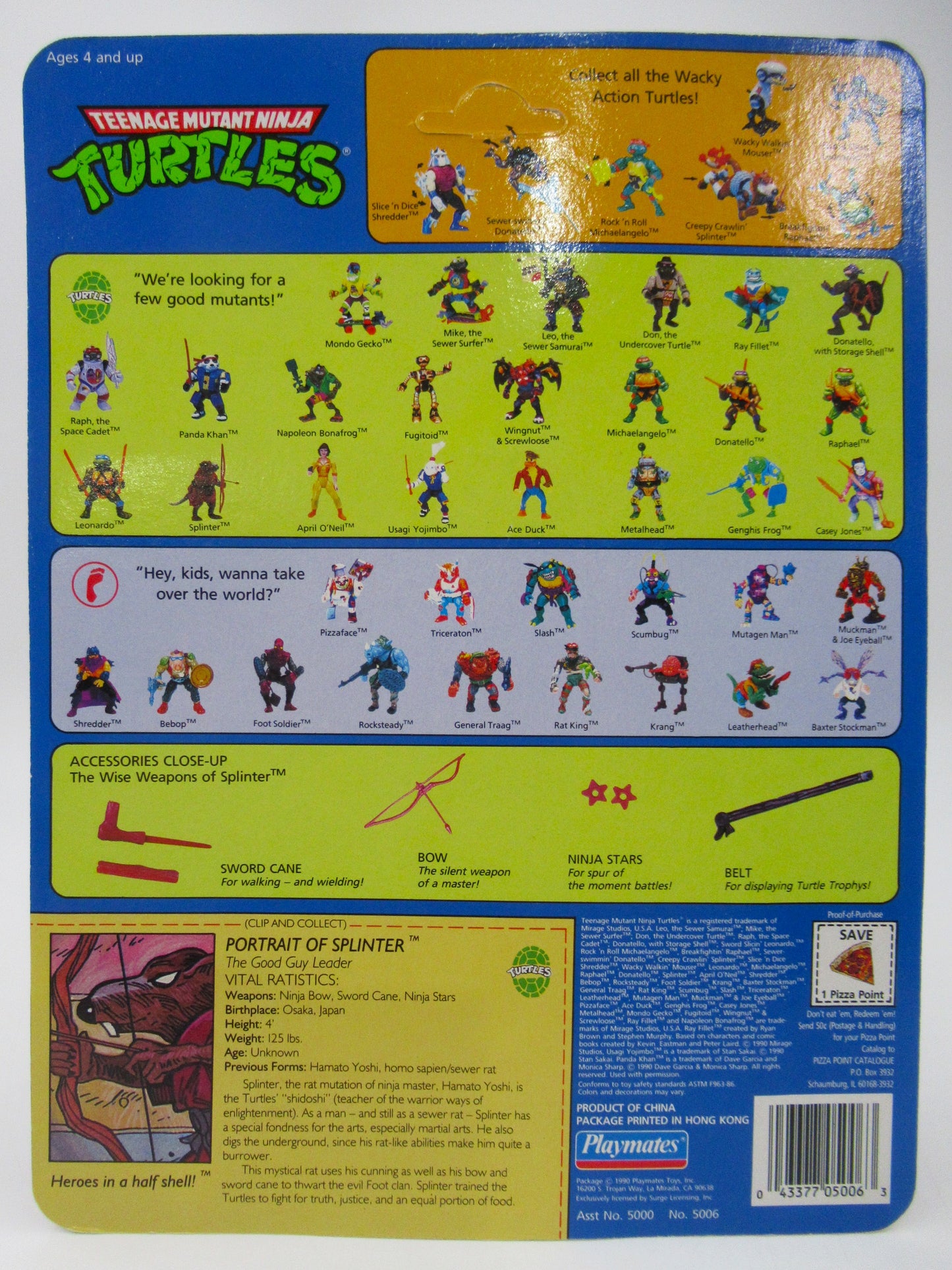 TMNT Splinter 4.5" Figure Teenage Mutant Ninja Turtles - Playmates (1990)