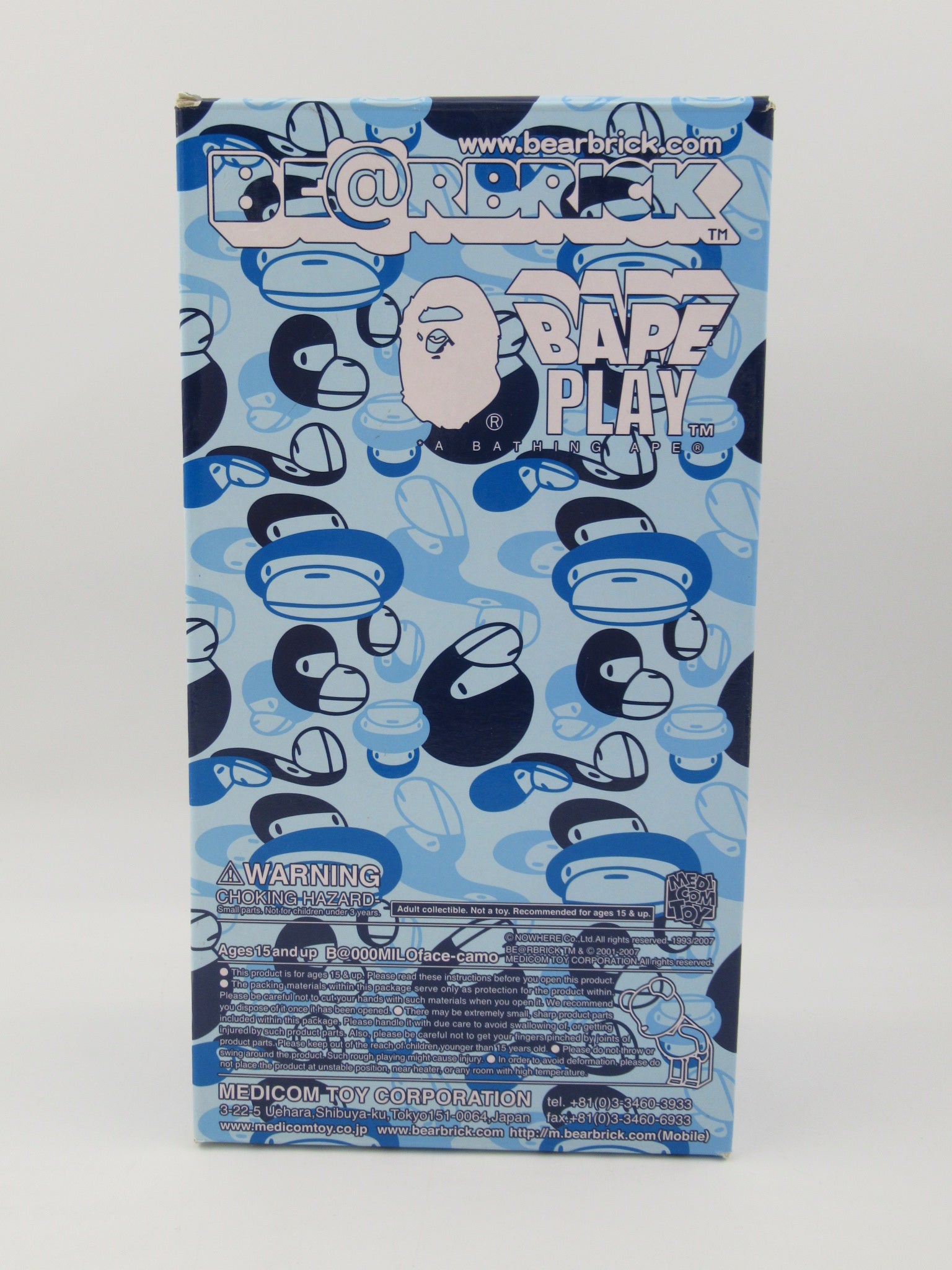 BEARBRICK Blue Milo Bape Play 400% Figure - Medicom Toy (2007) Bathing Ape Art Toy