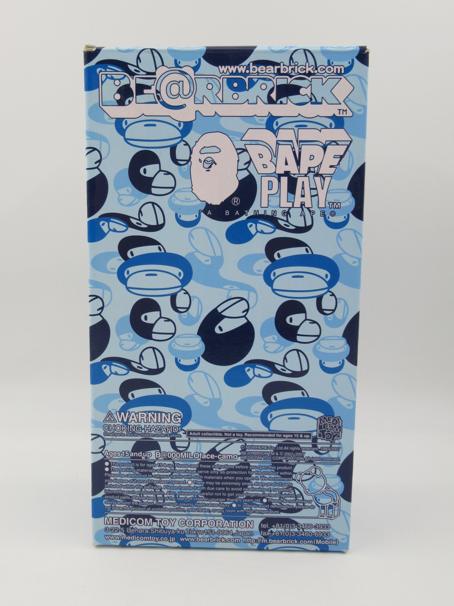 BEARBRICK Blue Milo Bape Play 400% Figure - Medicom Toy (2007) Bathing Ape Art Toy