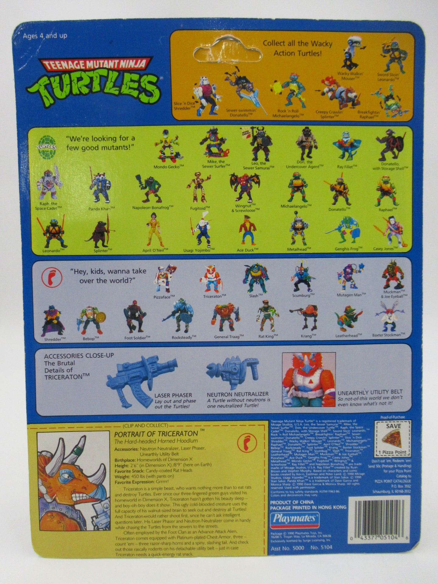 TMNT Triceraton 4.5" Figure Teenage Mutant Ninja Turtles - Playmates (1990)