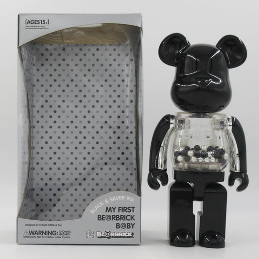 BEARBRICK My First Be@rbrick Baby Black & Silver 400% - Medicom Toy (2009) Art Toy