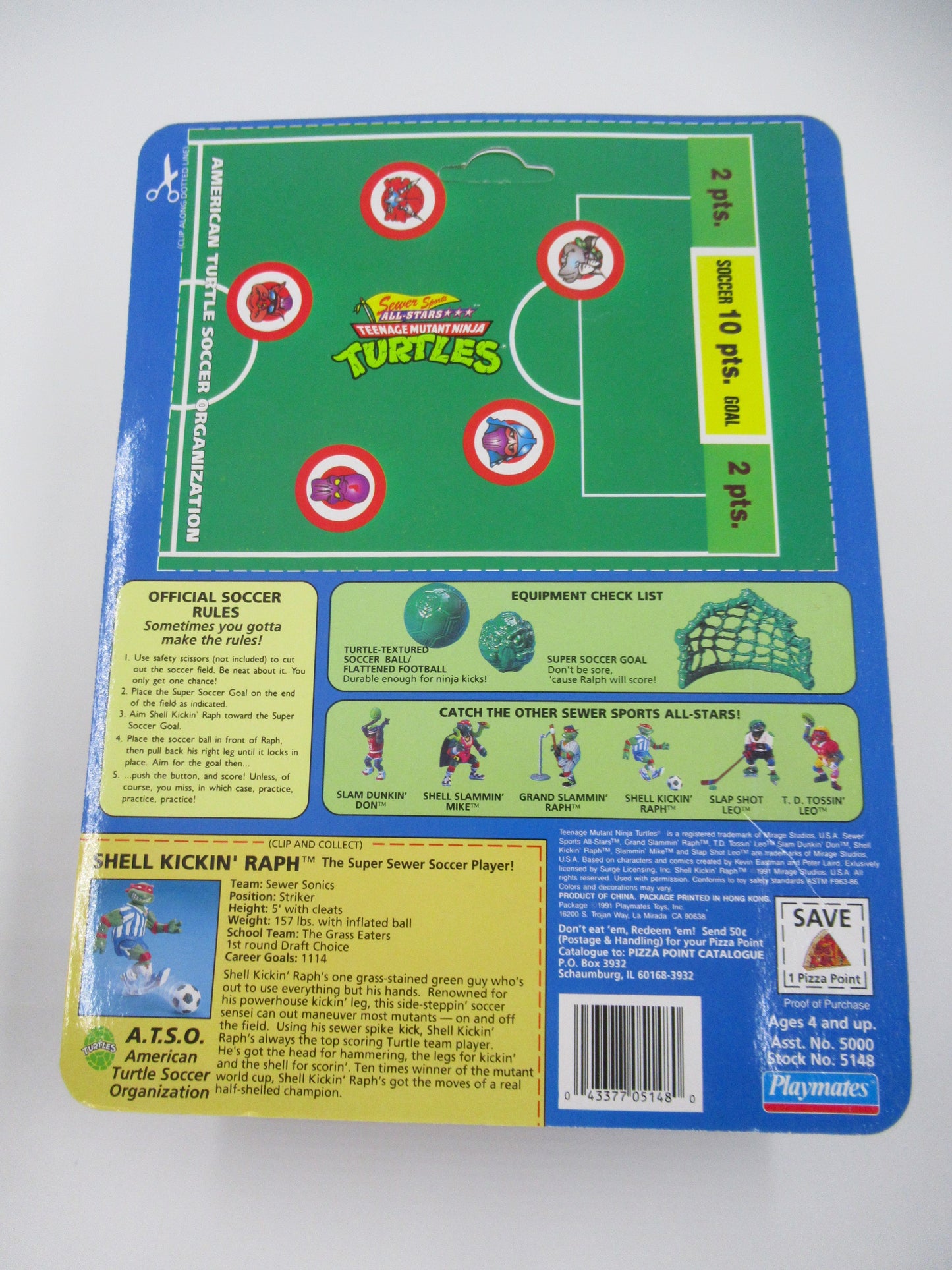 TMNT Shell Kickin’ Raph Sewer Sports All-Star 4.5" Figure Teenage Mutant Ninja Turtles - Playmates (1991) x2