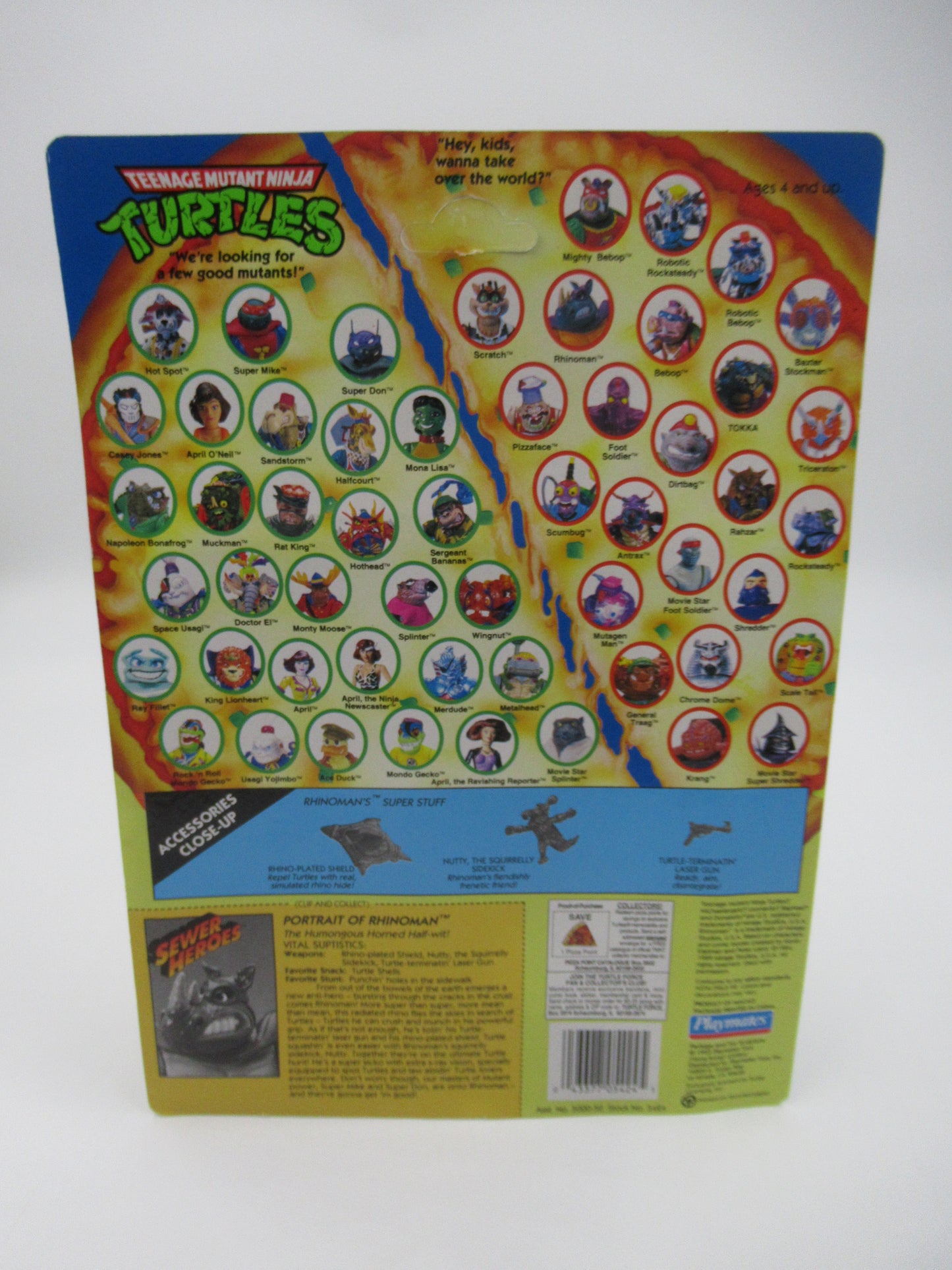 TMNT Sewer Heroes Rhinoman 4.5" Figure Teenage Mutant Ninja Turtles - Playmates (1993)