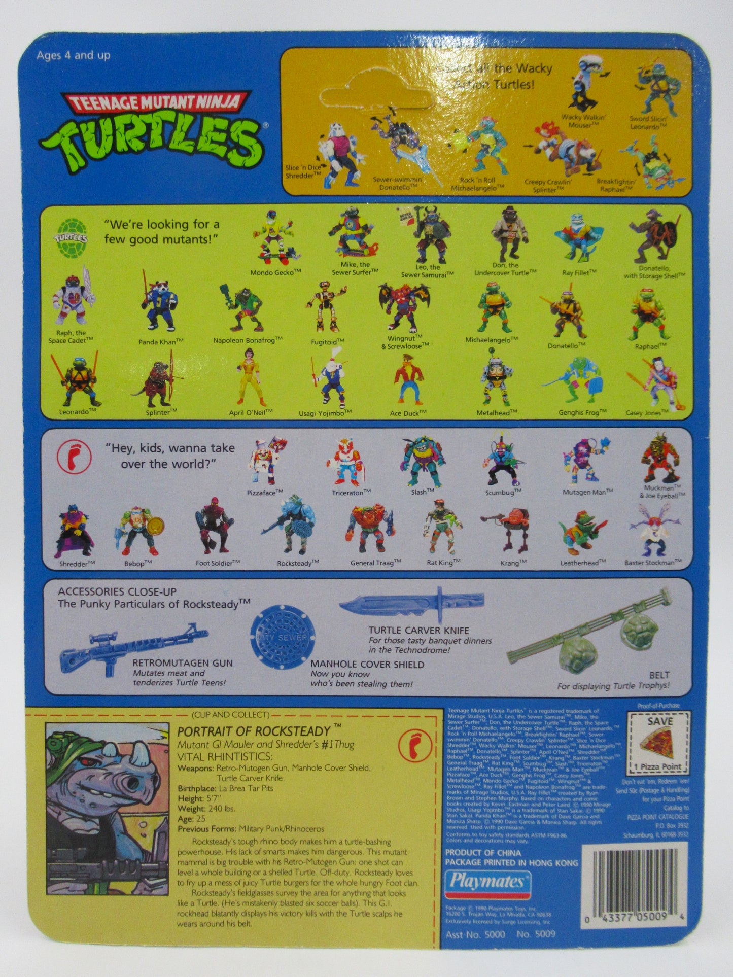 TMNT Rocksteady 4.5" Figure Teenage Mutant Ninja Turtles - Playmates (1990)