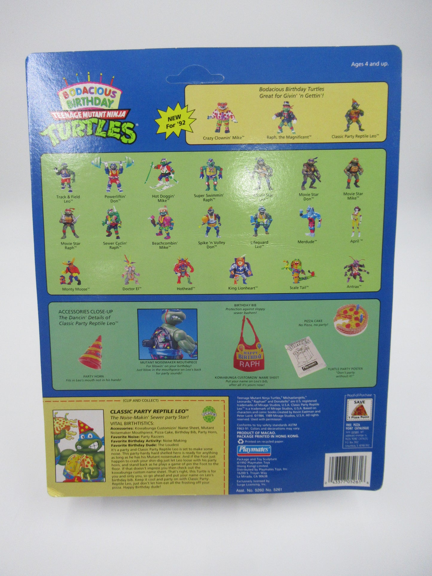 TMNT Classic Party Reptile Leo Bodacious Birthday 4.5" Figure Teenage Mutant Ninja Turtles - Playmates (1992)