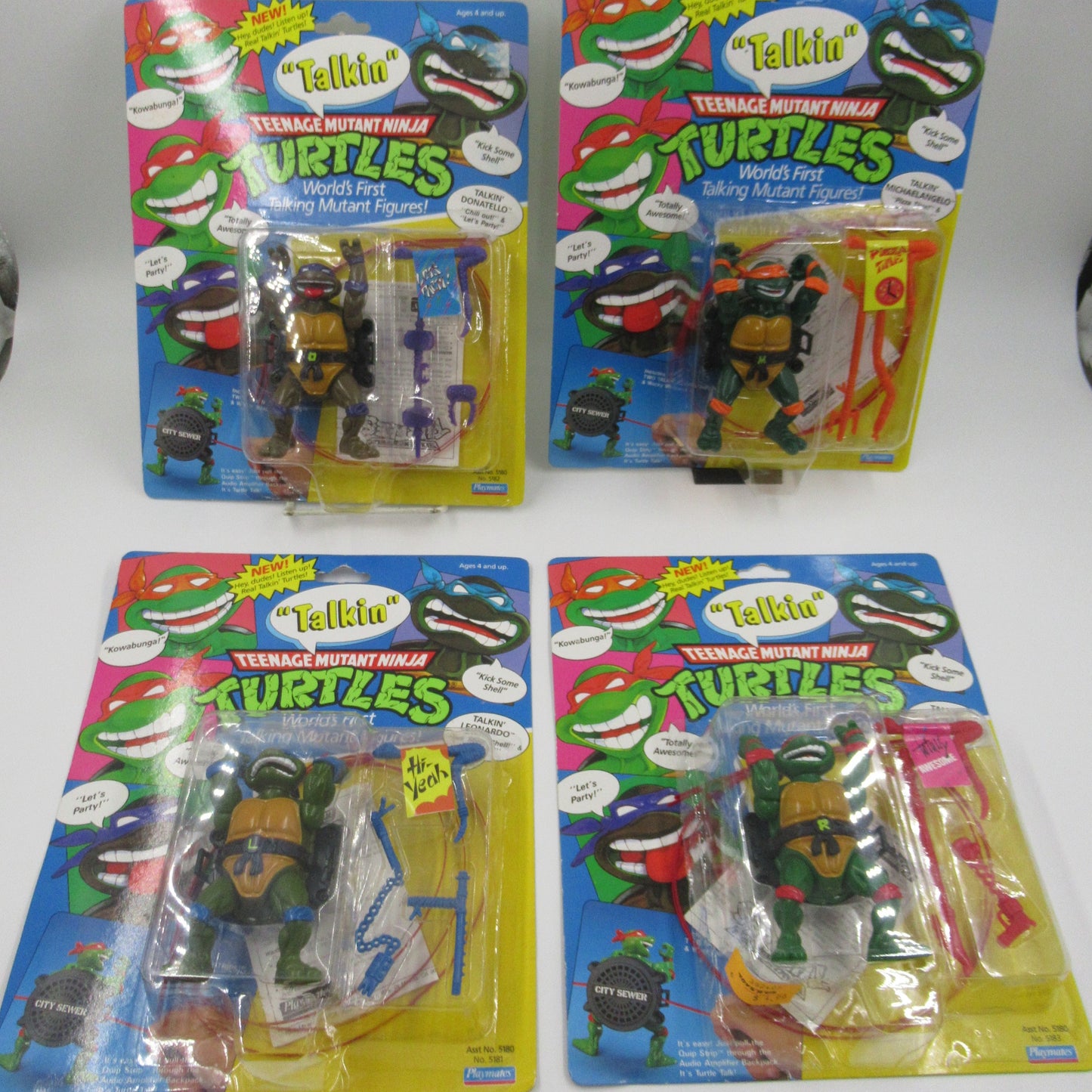 TMNT Talkin' Teenage Mutant Ninja Turtles Action Figure Set of 4 - Playmates (1991)