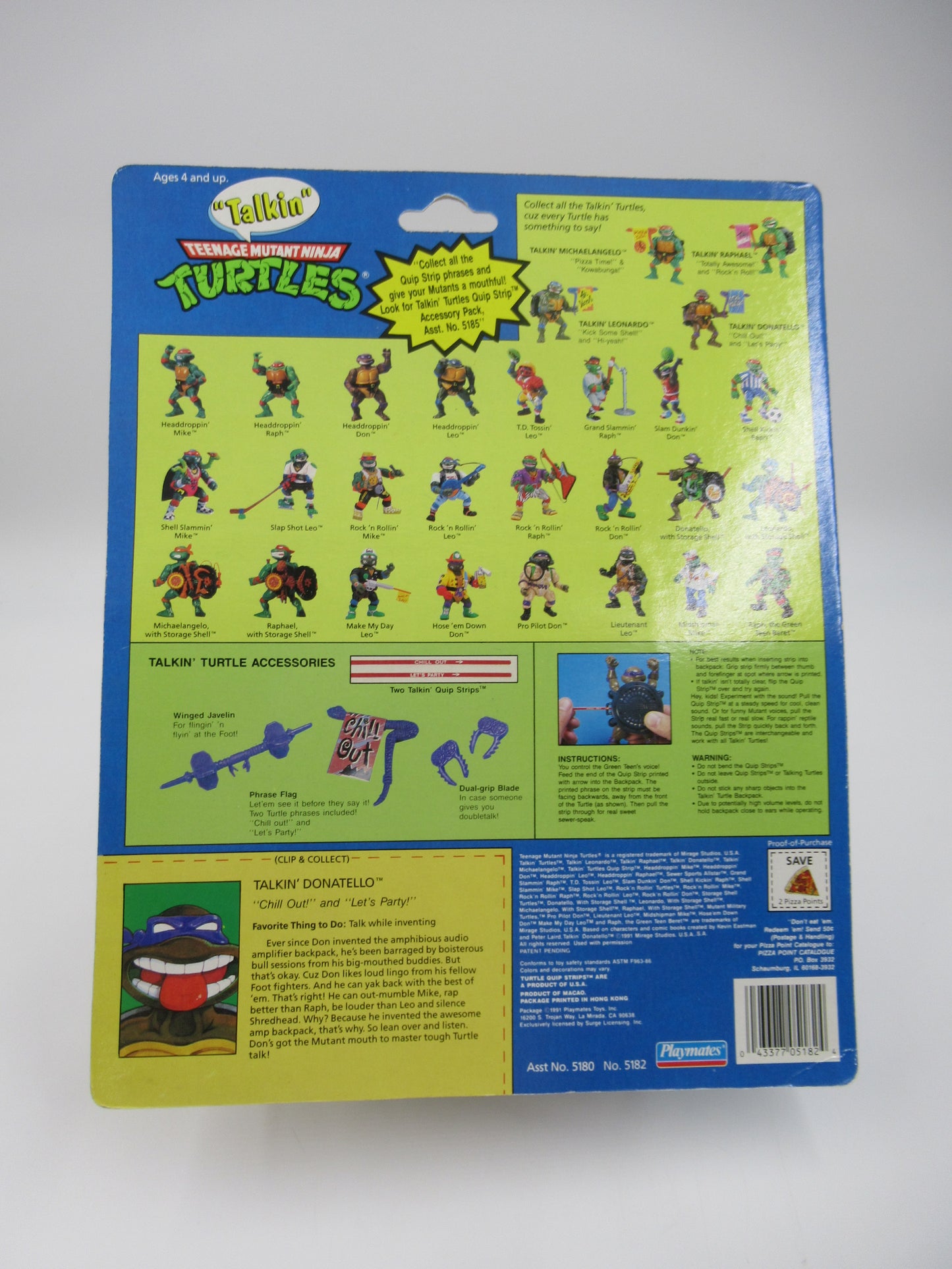 TMNT Talkin' Teenage Mutant Ninja Turtles Action Figure Set of 4 - Playmates (1991)