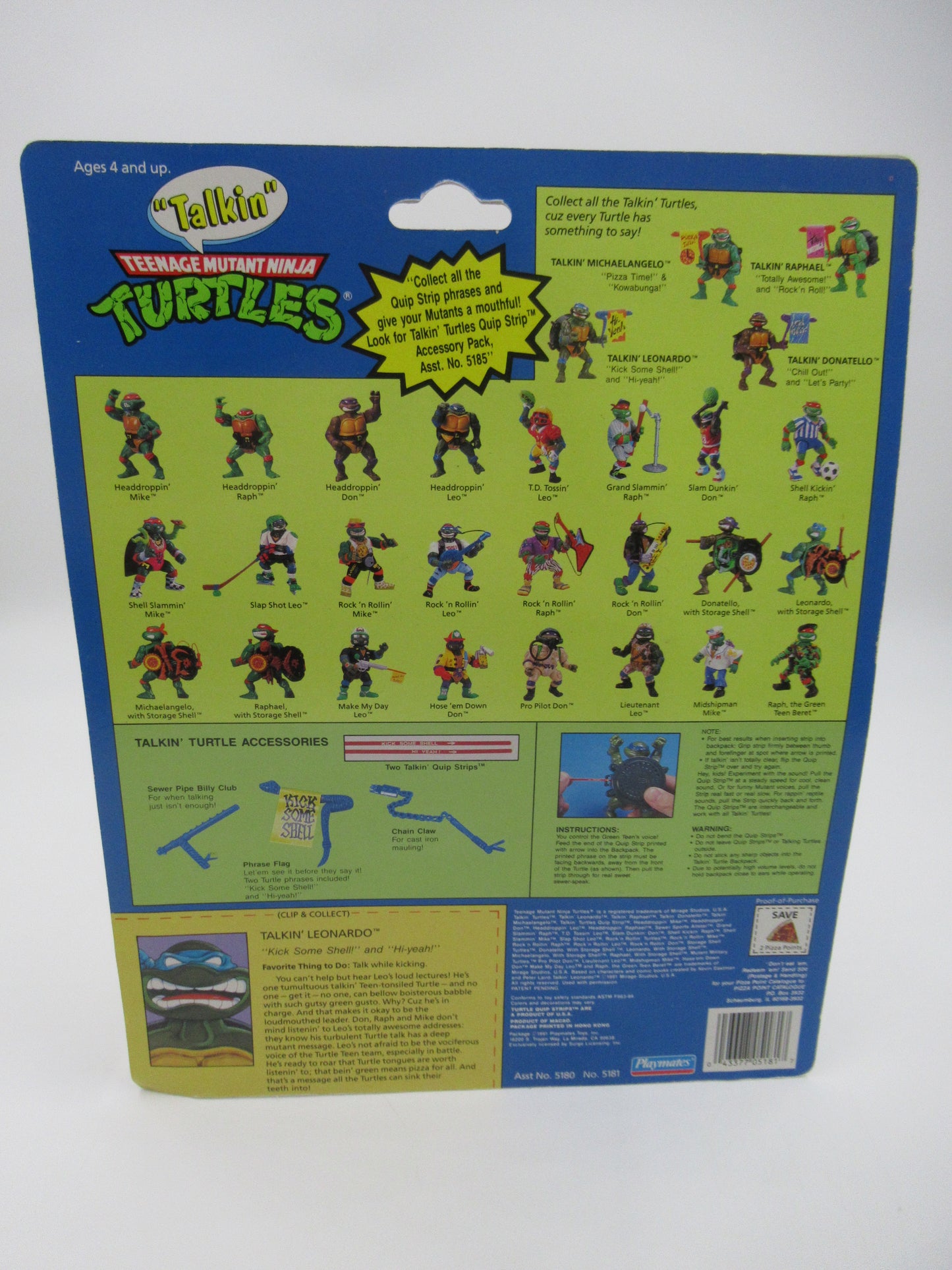 TMNT Talkin' Teenage Mutant Ninja Turtles Action Figure Set of 4 - Playmates (1991)