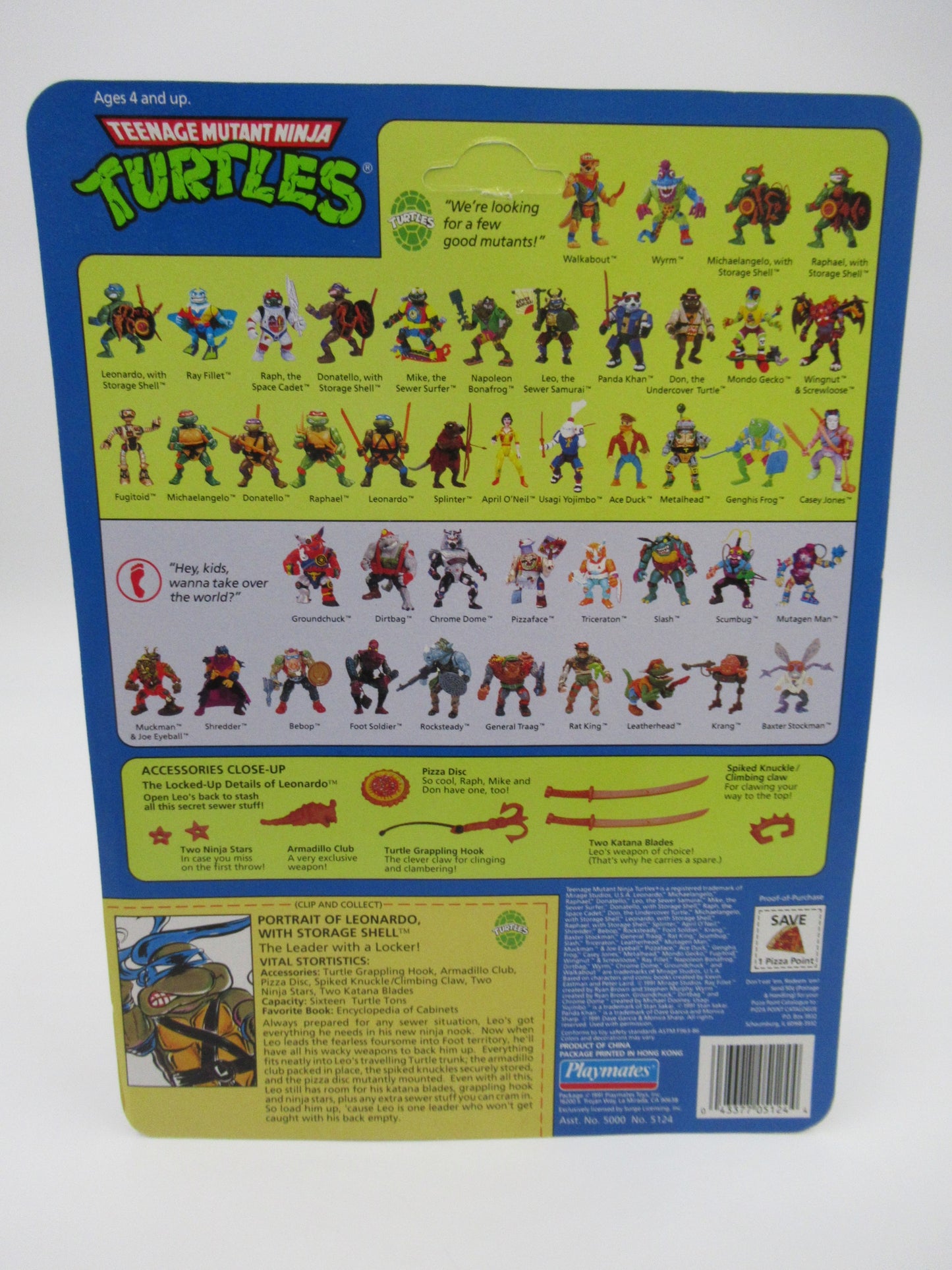 TMNT Storage Shell Teenage Mutant Ninja Turtles Action Figure Set of 4 - Playmates (1991)