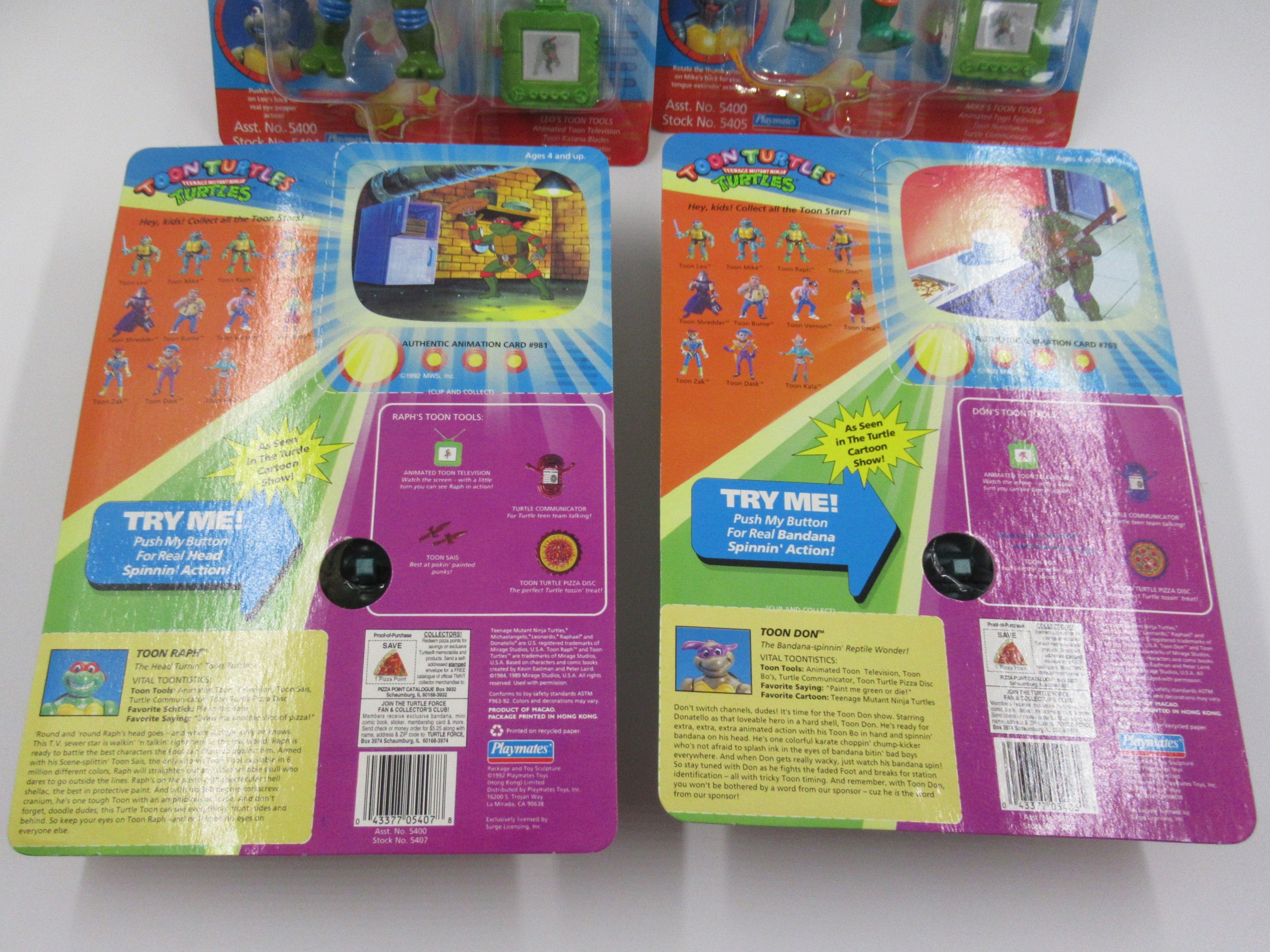 Teenage Mutant Ninja Turtles Toon Turtles TMNTs Complete 4.5" Figure Set of 11 - Playmates (1993)