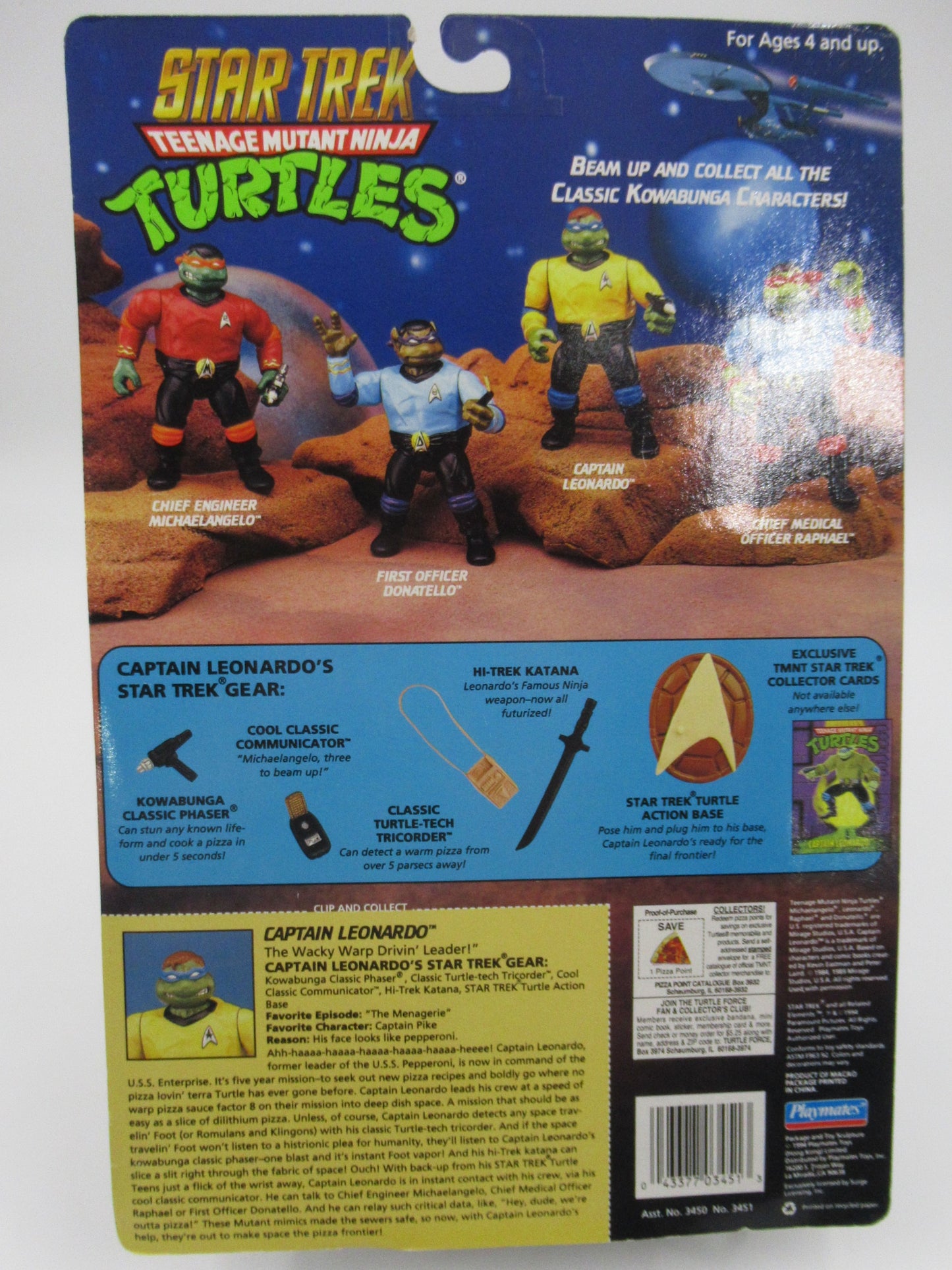 TMNT Star Trek 4.5" Teenage Mutant Ninja Turtles Action Figure Set of 4 - Playmates (1994)