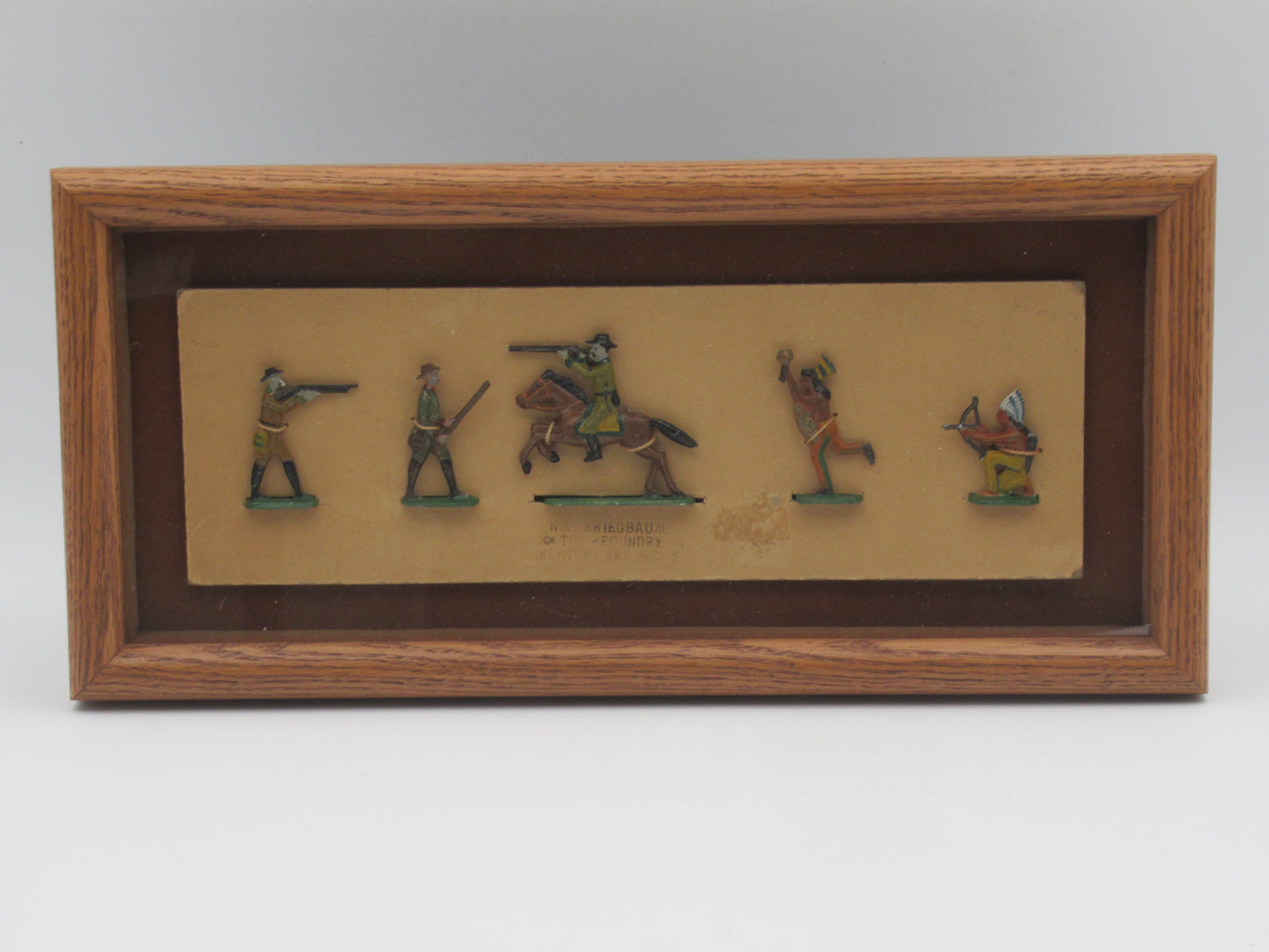 VINTAGE Toy Soldier & Native American Metal Figures - WM Kriegbaum Toy Foundry Framed Set of (5)