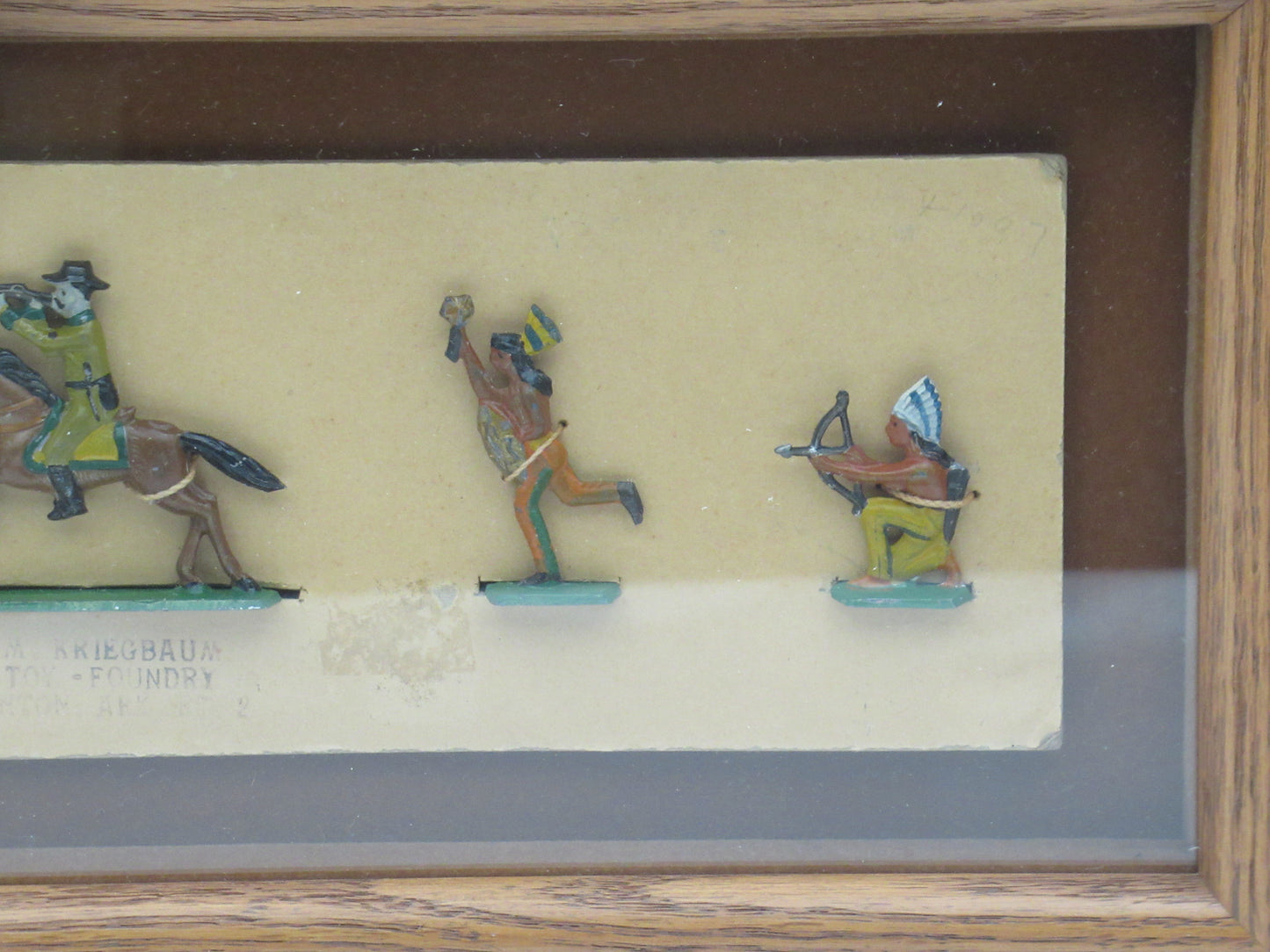 VINTAGE Toy Soldier & Native American Metal Figures - WM Kriegbaum Toy Foundry Framed Set of (5)