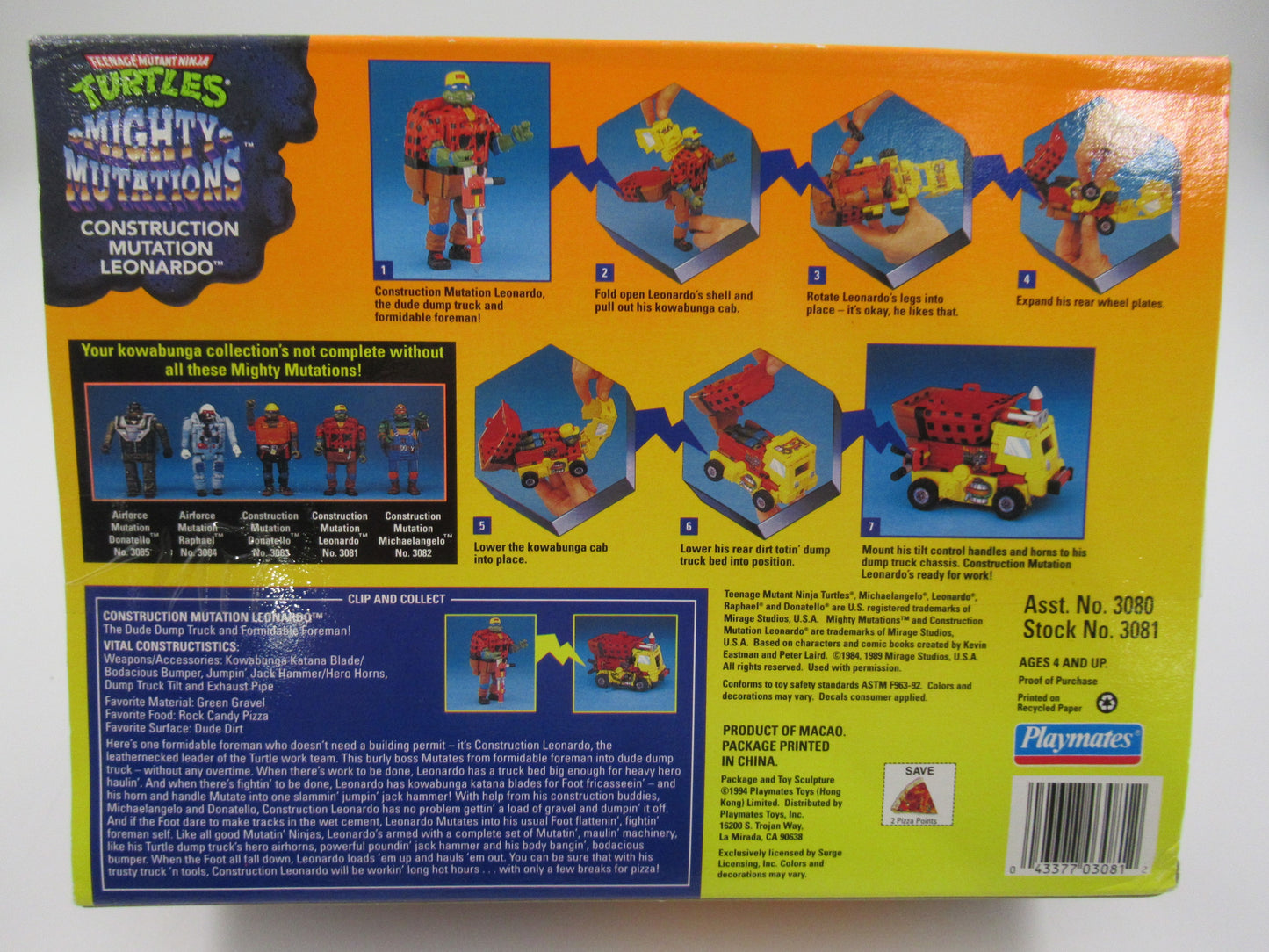 TMNT Construction Mutation Leonardo 4.5" Figure Teenage Mutant Ninja Turtles - Playmates (1994)