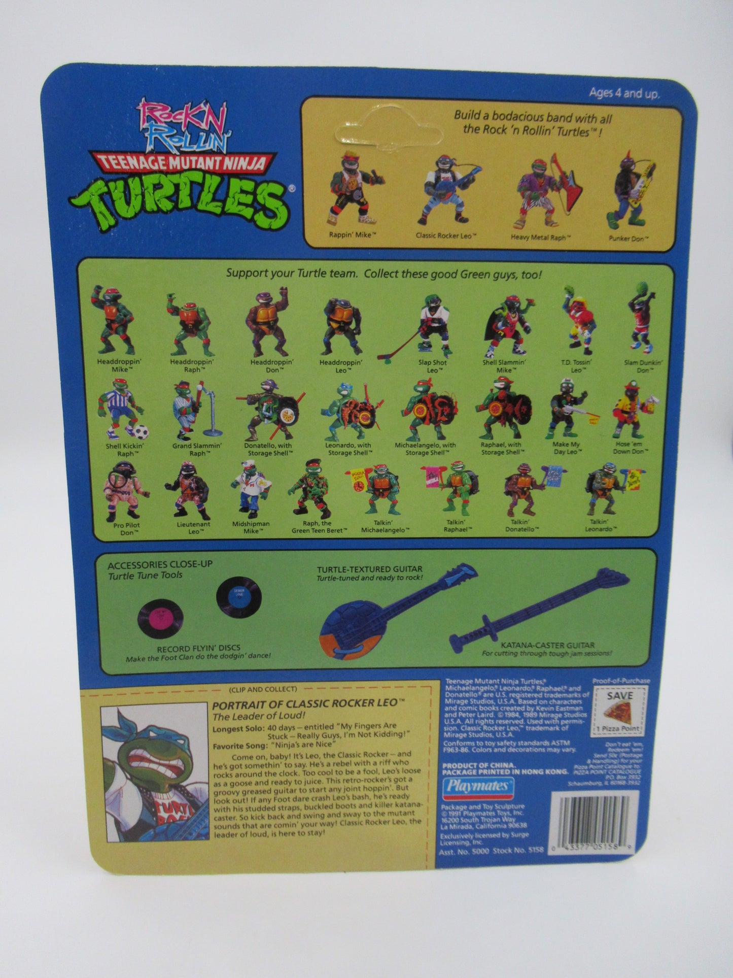 TMNT Rock 'N Rollin' Classic Rocker Leo 4.5" Figure Teenage Mutant Ninja Turtles - Playmates (1991)