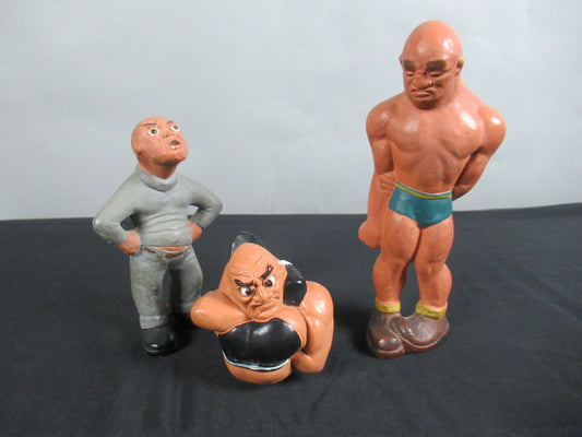 VINTAGE Wrestling Figure Trio Set - L. L. Rittgers (c. 1940s) Collectible Sport Chalkware Statuettes