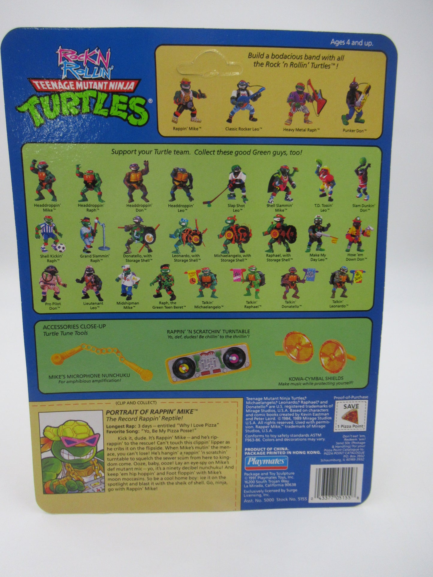 TMNT Rock 'N Rollin' Rappin' Mike 4.5" Figure Teenage Mutant Ninja Turtles - Playmates (1991)