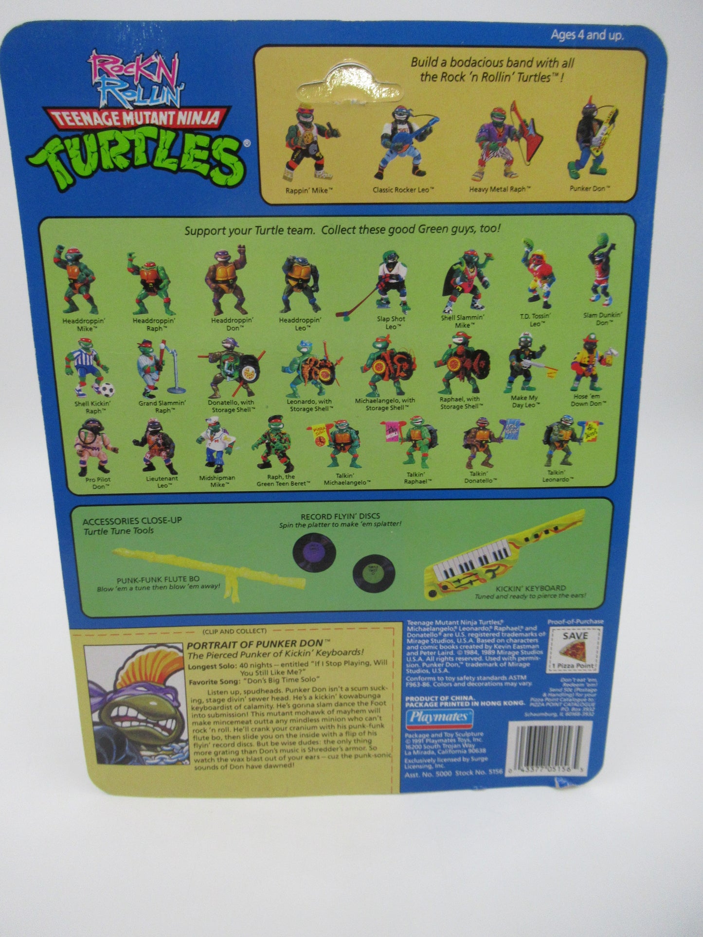 TMNT Rock 'N Rollin' Punker Don 4.5" Figure Teenage Mutant Ninja Turtles - Playmates (1991)