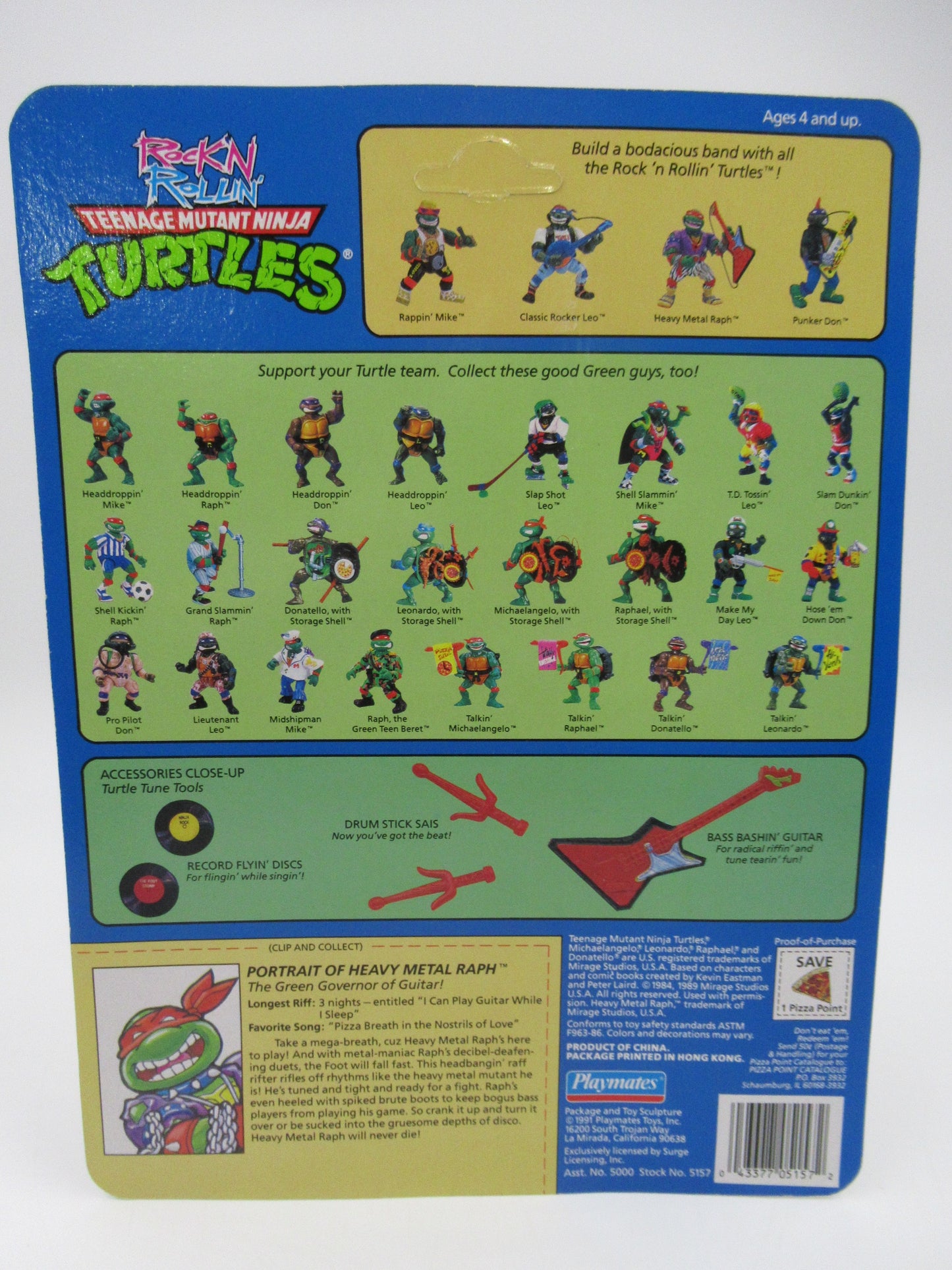 TMNT Rock 'N Rollin' Heavy Metal Raph 4.5" Figure Teenage Mutant Ninja Turtles - Playmates (1991)