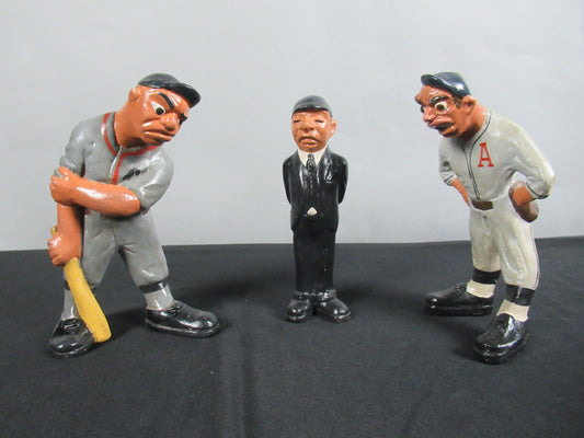 VINTAGE Baseball Figure Trio Set  - L. L. Rittgers (c. 1940s) Collectible Sport Chalkware Statuettes