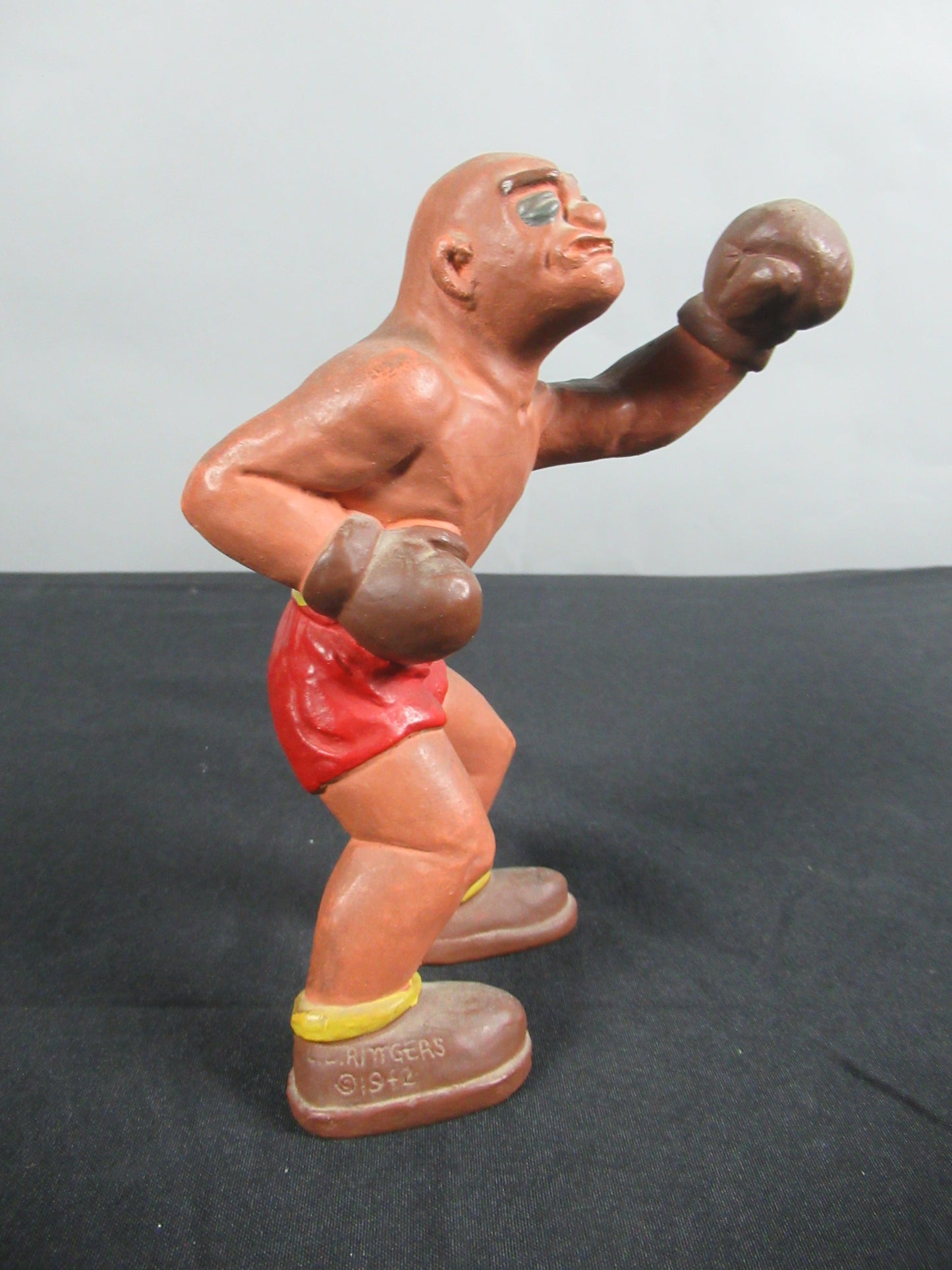 VINTAGE Boxing Figure Trio Set - L. L. Rittgers (c. 1940s) Collectible Sport Chalkware Statuettes