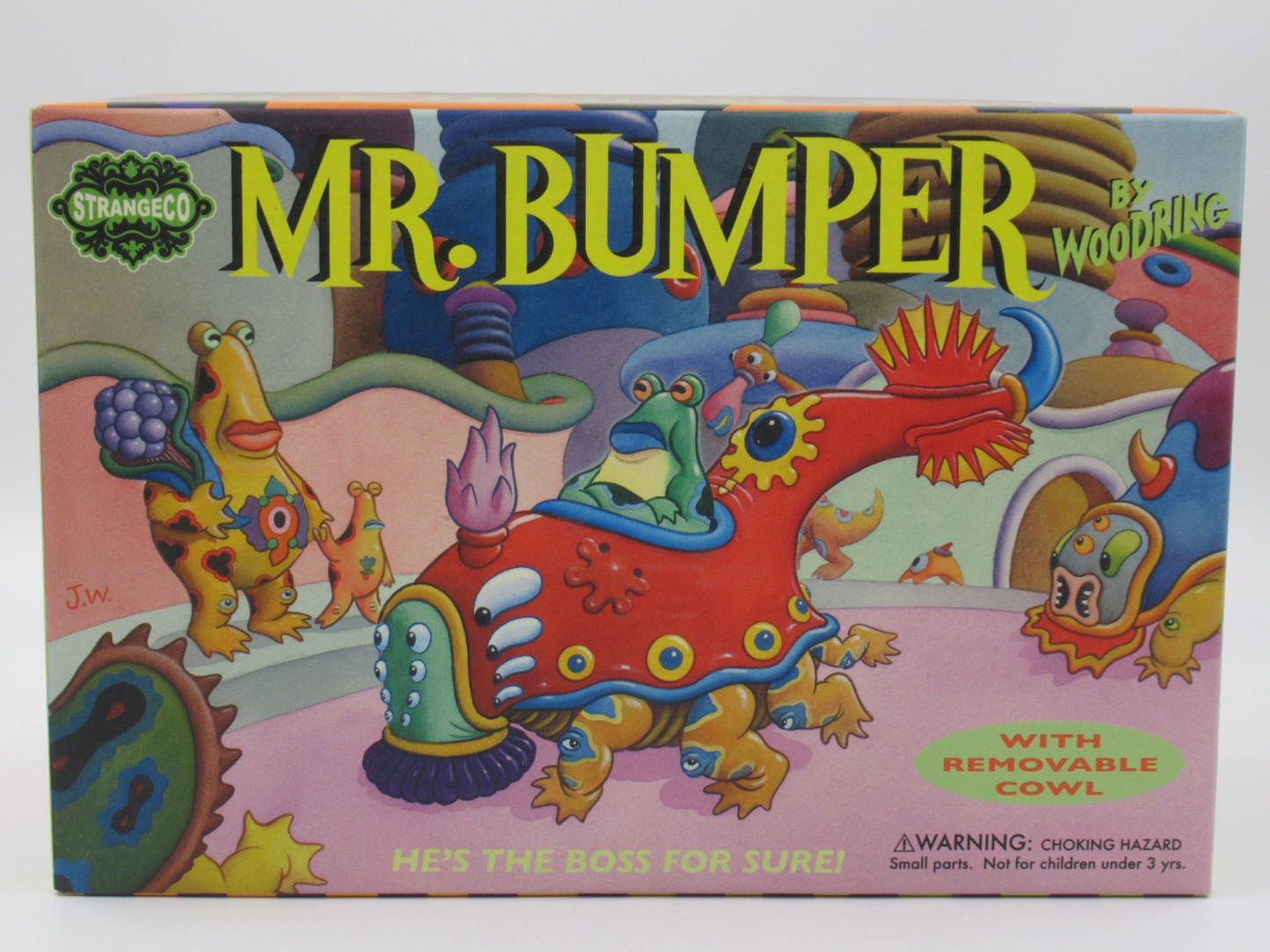 JIM WOODRING Mr. Bumper Vinyl Figure Green/Yellow Variant - StrangeCo (2006) Art Toy