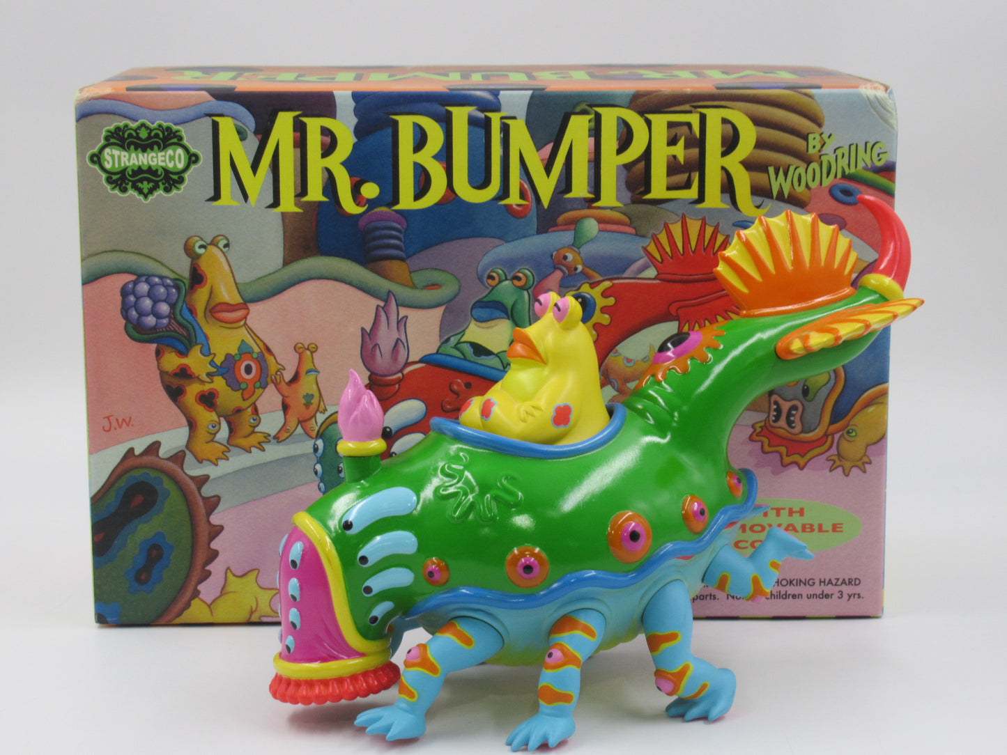 JIM WOODRING Mr. Bumper Vinyl Figure Green/Yellow Variant - StrangeCo (2006) Art Toy