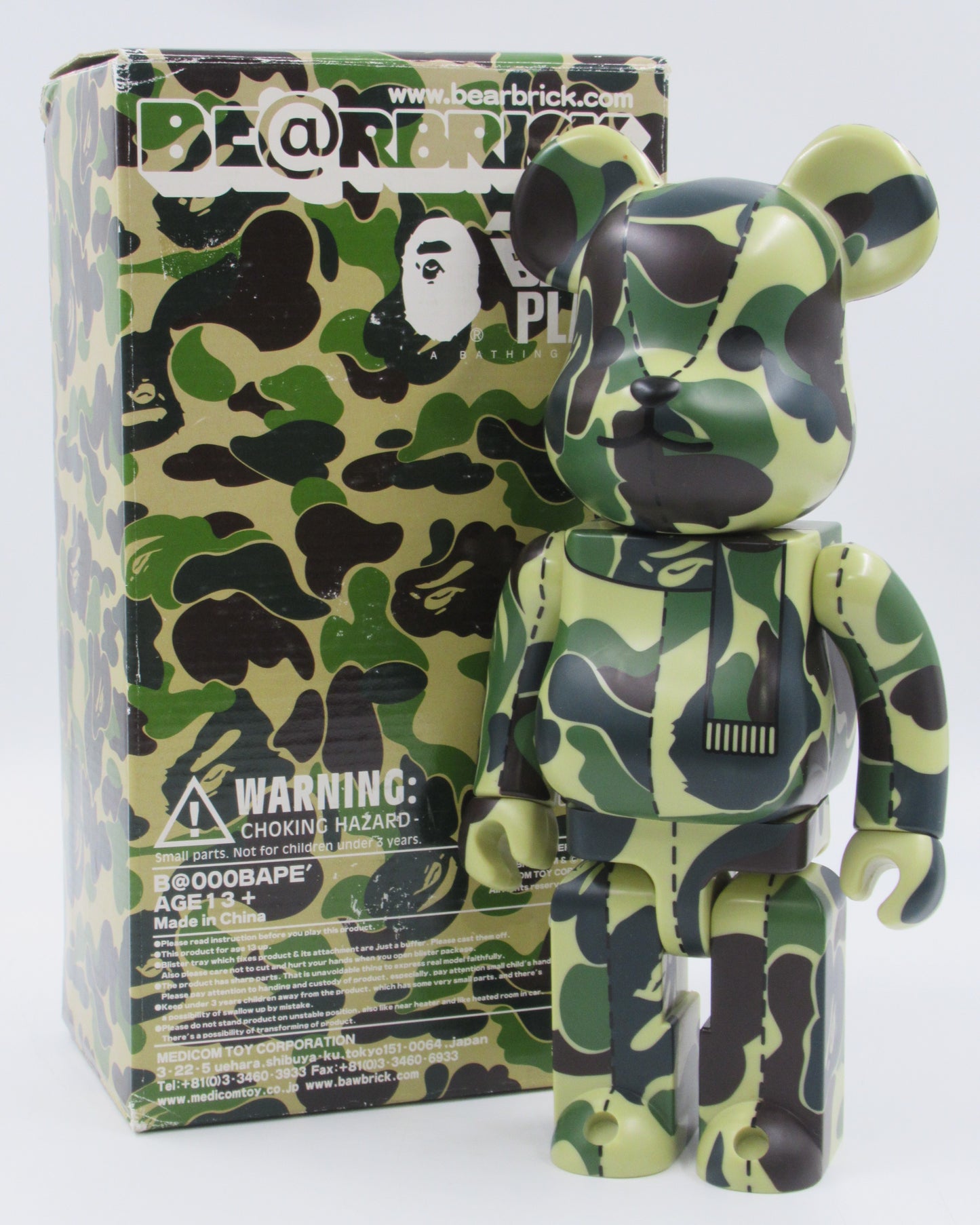 BEARBRICK Green Camo Bape Play 400% Figure - Medicom Toy (2003) Bathing Ape Art Toy