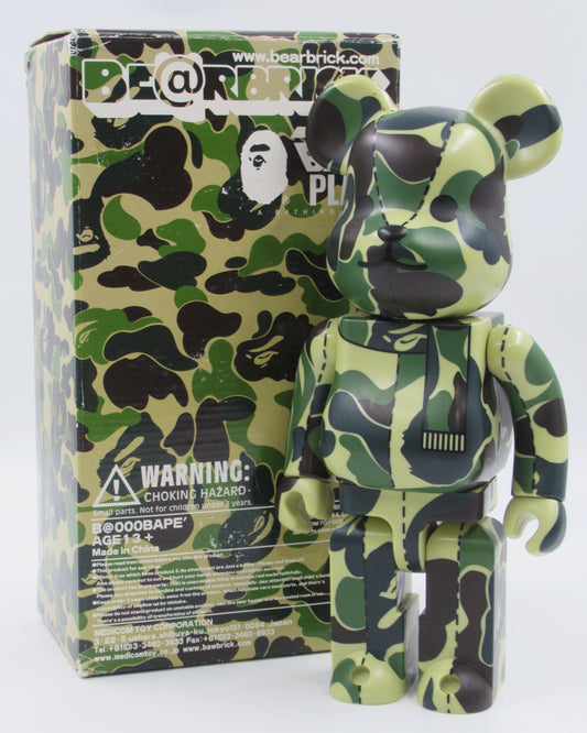 BEARBRICK Green Camo Bape Play 400% Figure - Medicom Toy (2003) Bathing Ape Art Toy