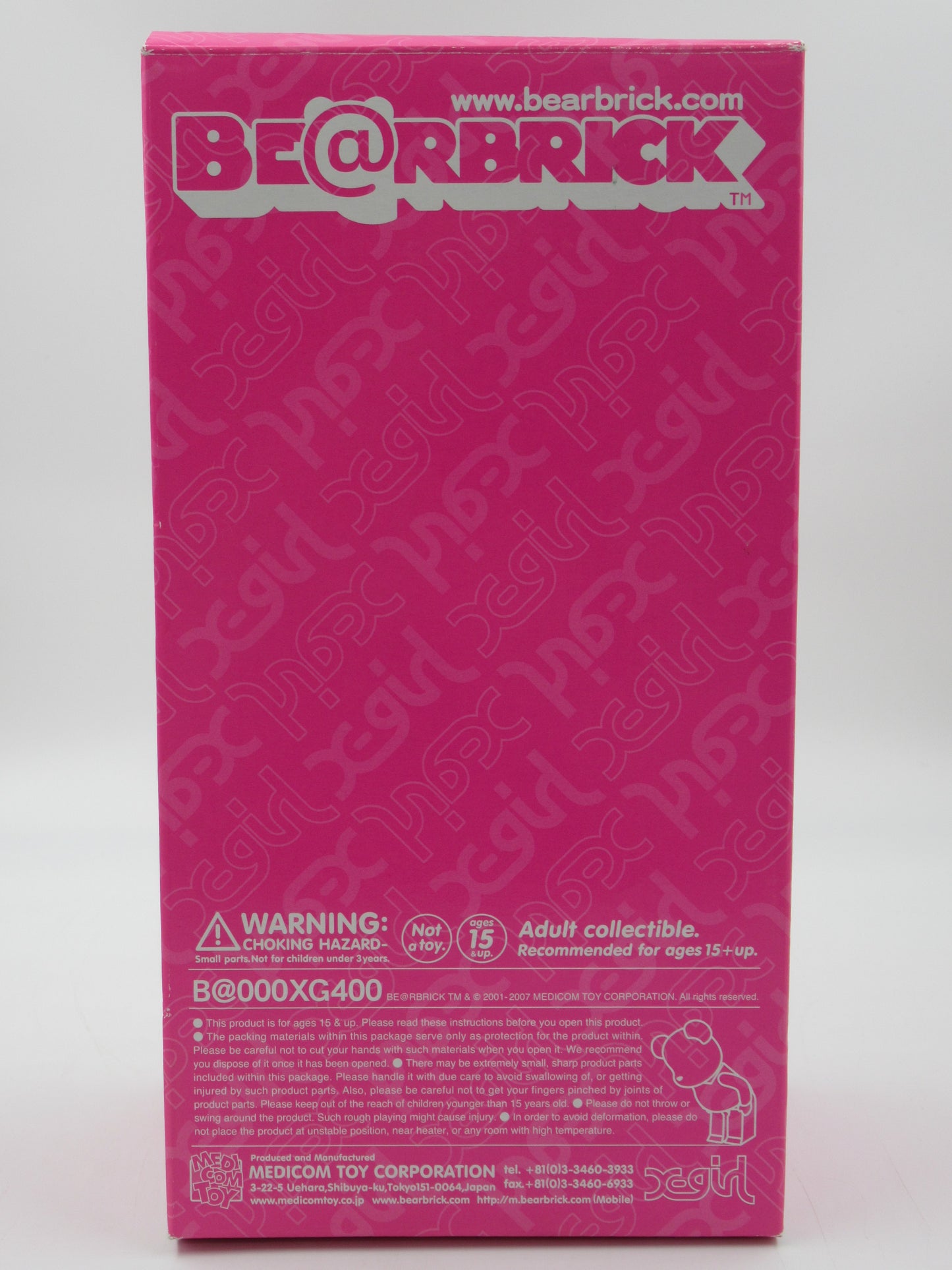 BEARBRICK Pink X-Girl 400% Figure - Medicom Toy (2007) Be@rbrick Art Toy w/ Box