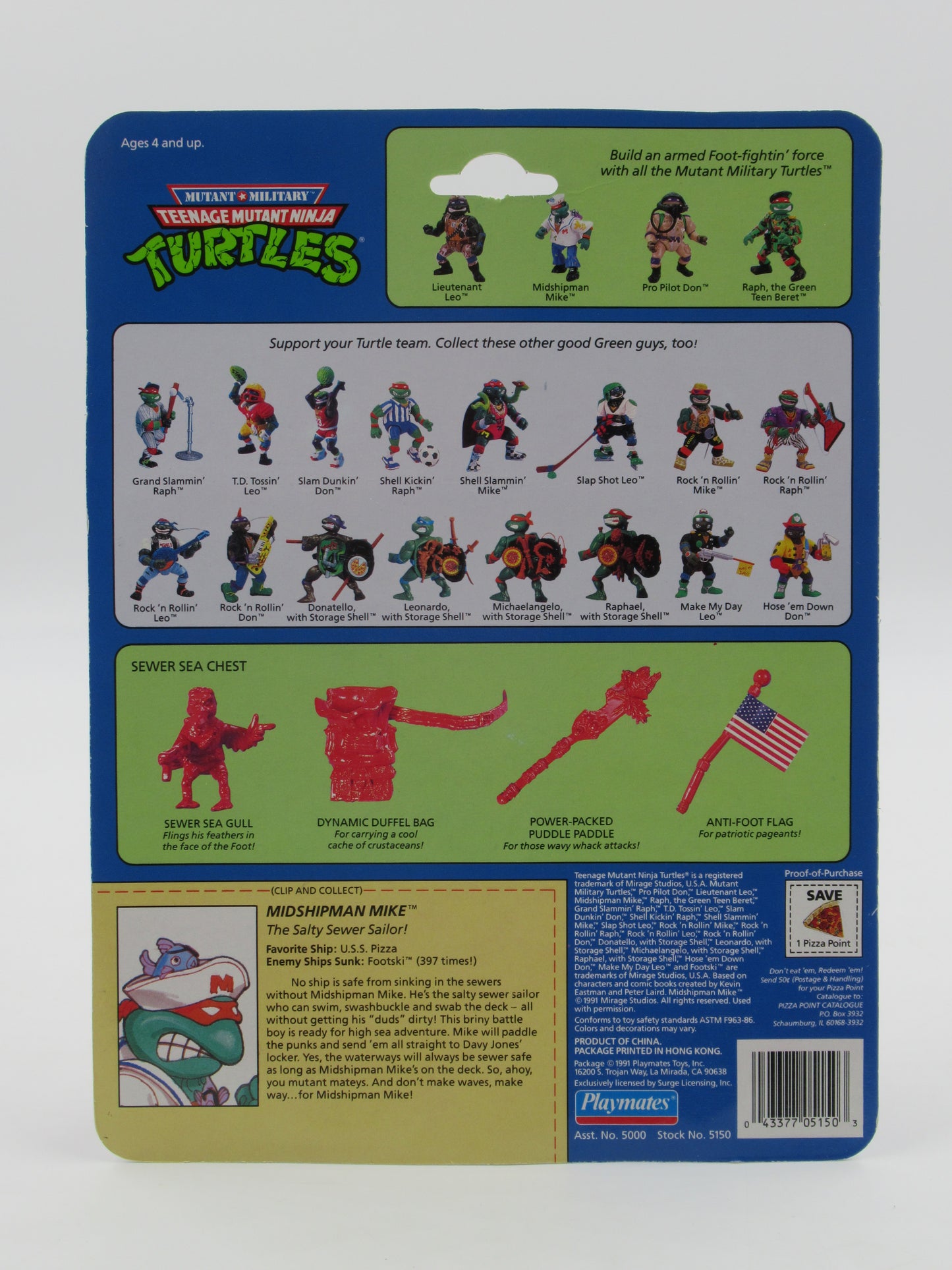 TMNT Midshipman Mike Mutant Military 4.5" Figure Teenage Mutant Ninja Turtles - Playmates (1991)