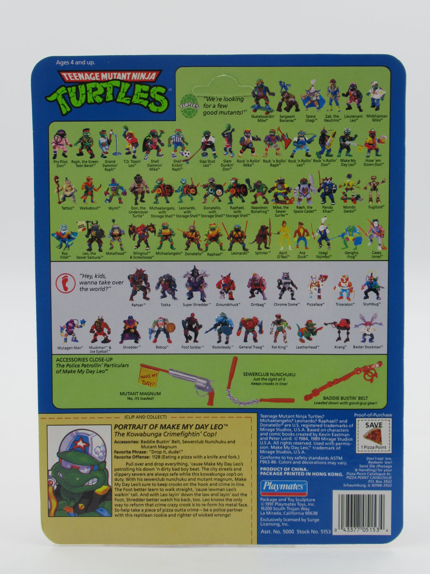 TMNT Make My Day Leo 4.5" Figure Teenage Mutant Ninja Turtles - Playmates (1991)